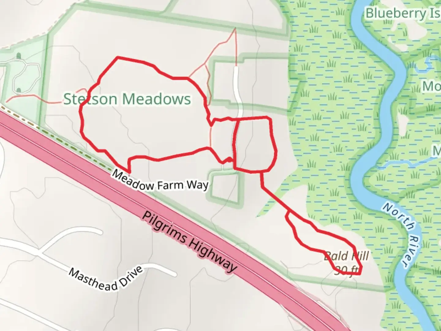 An image depicting the trail Bald Hill and Twin Pine Trail Loop and its surrounding area.