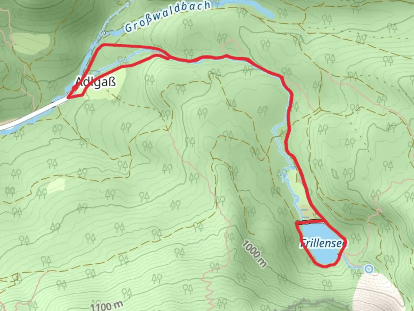 An image depicting the trail Frillensee Loop via Frillensee Runde and its surrounding area.
