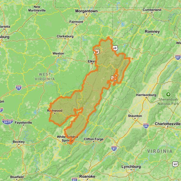 Monongahela National Forest mobile static map