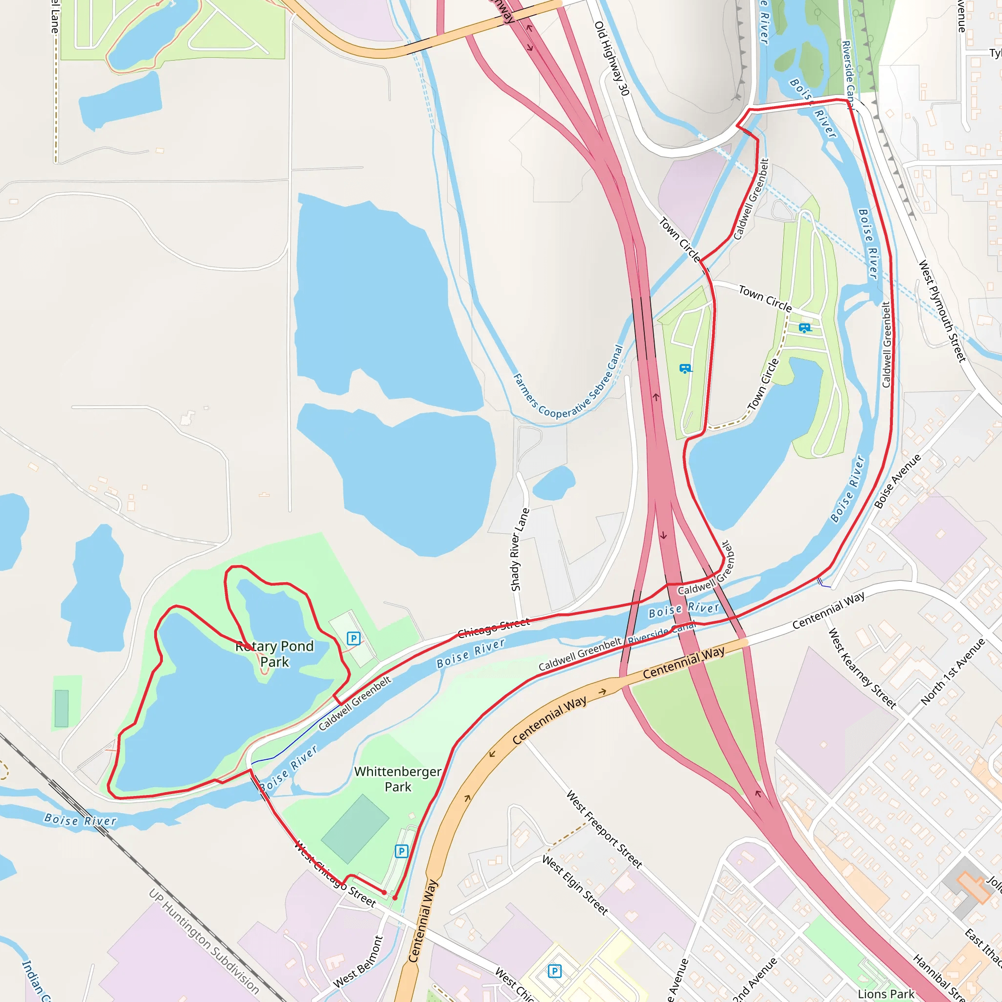 Rotary Pond, Boise Pond and Riverside Canal Loop mobile static map