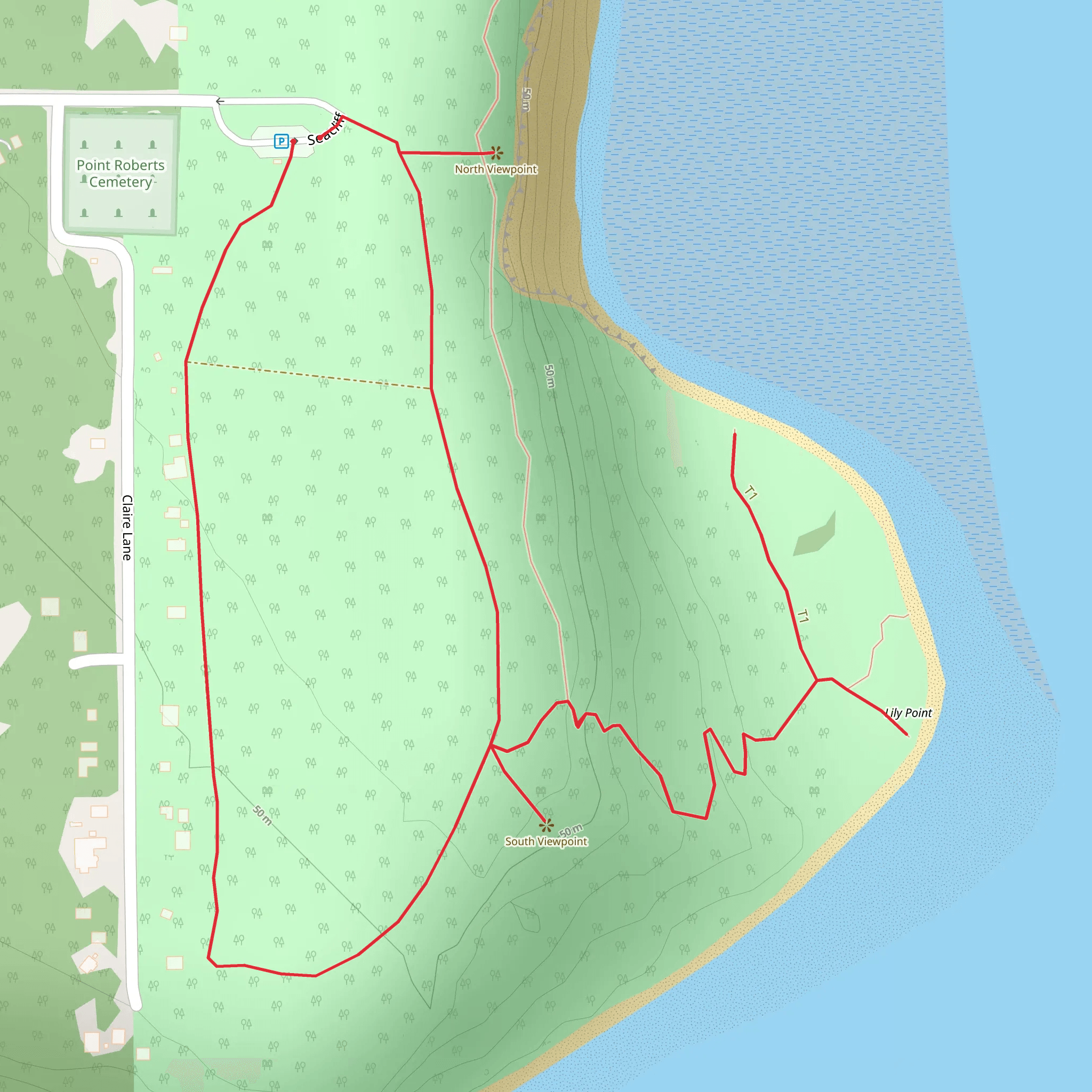 Beach Access Trail and Lily Point Beach Loop mobile static map