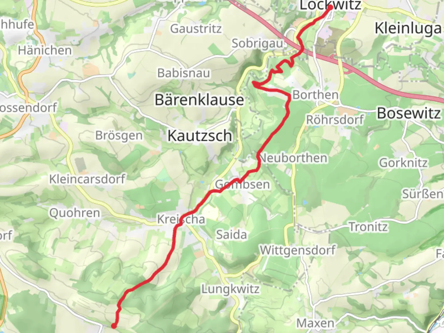An image depicting the trail Lockwitz to Hermsdorf am Wilisch via Gelber Punkt and its surrounding area.