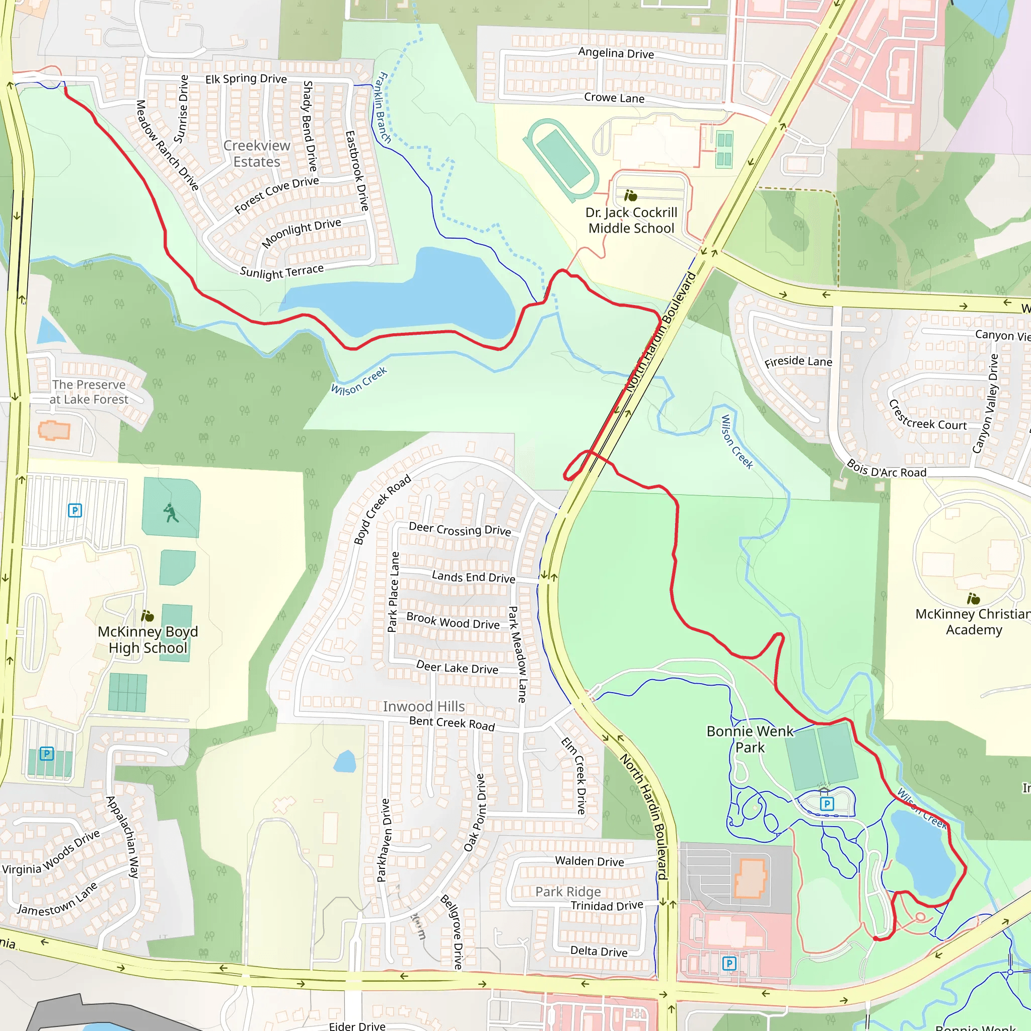 Walk along Wilson Creek - Bonnie Wenk Park mobile static map