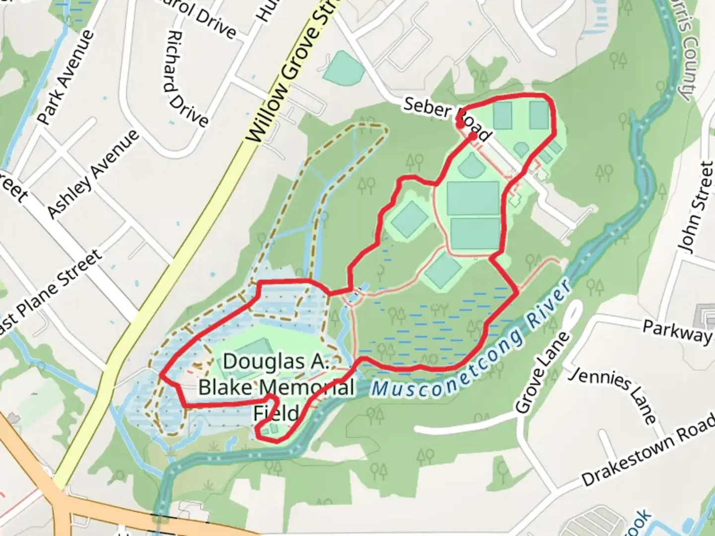 An image depicting the trail Loop around Seber Road and its surrounding area.