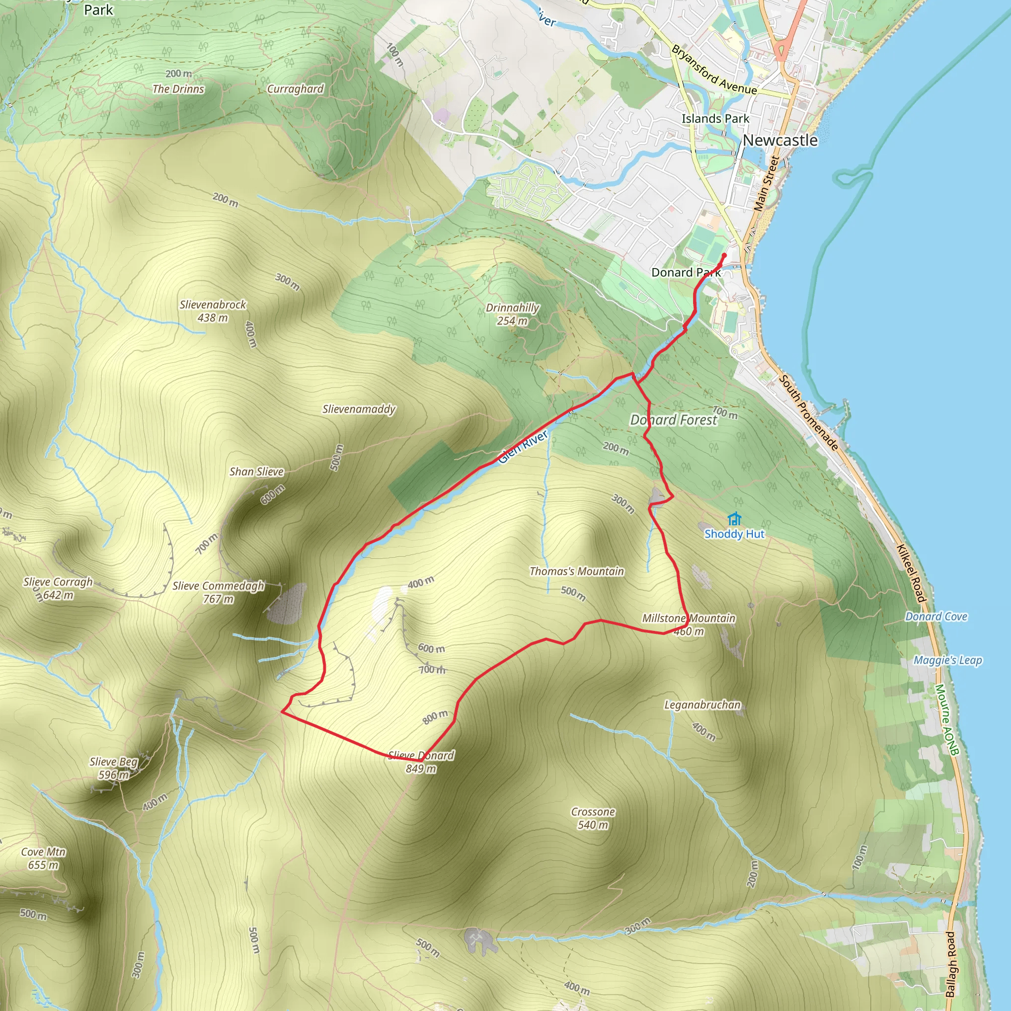 Slieve Donard and Millstone Mountain Loop from Newcastle mobile static map