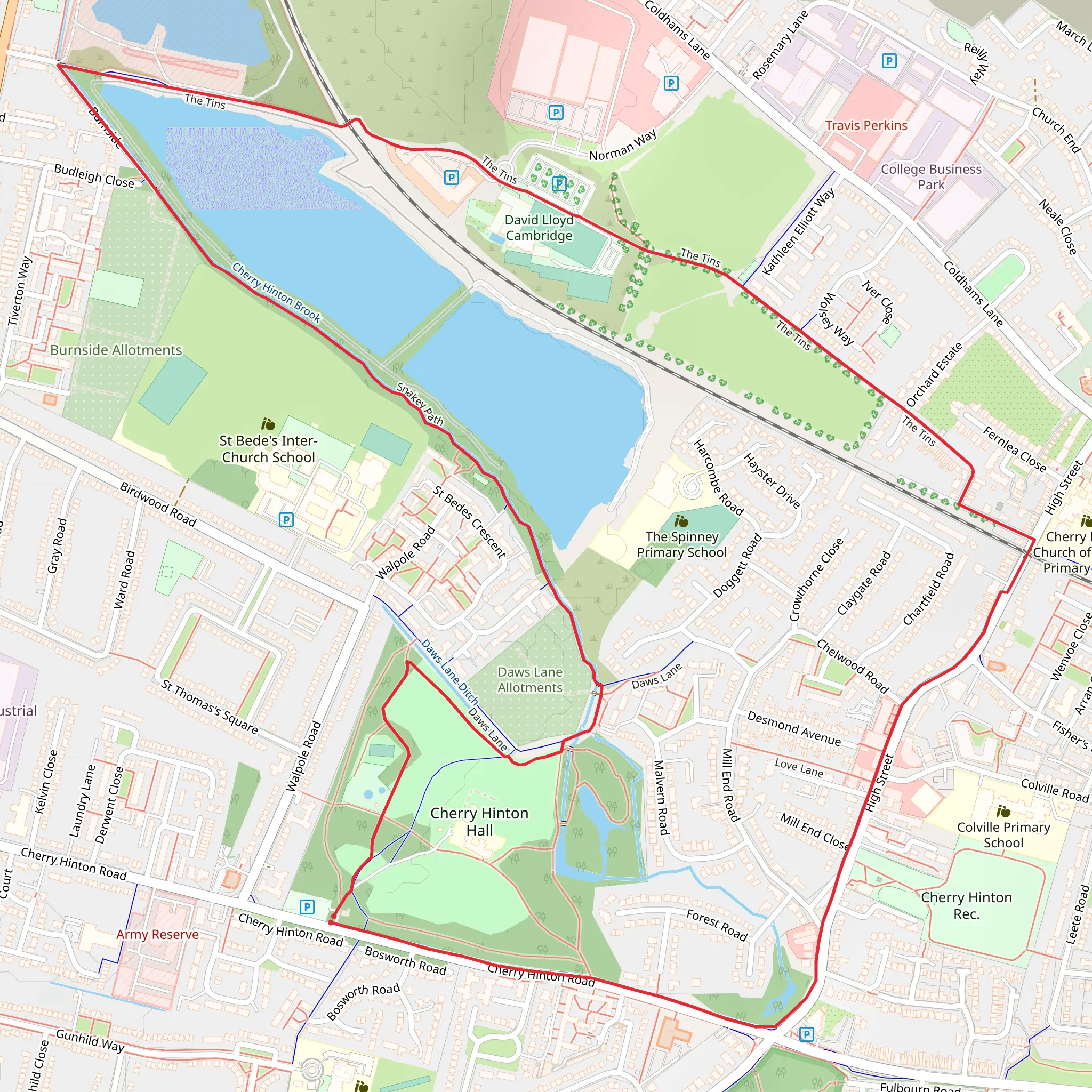 Cherry Hinton Brook and Cherry Hinton Hall Loop mobile static map