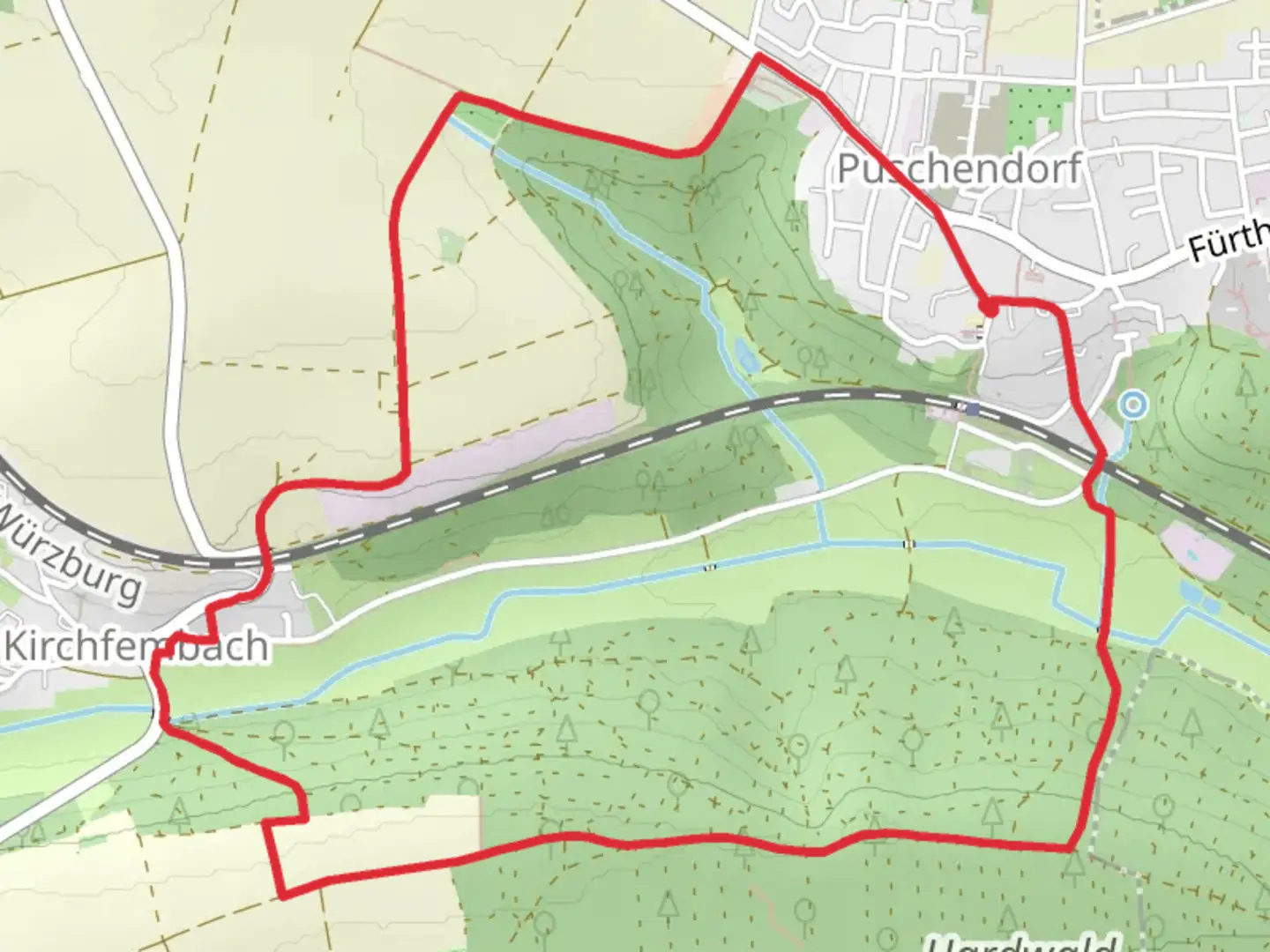 An image depicting the trail Puschendorf Wanderweg and its surrounding area.