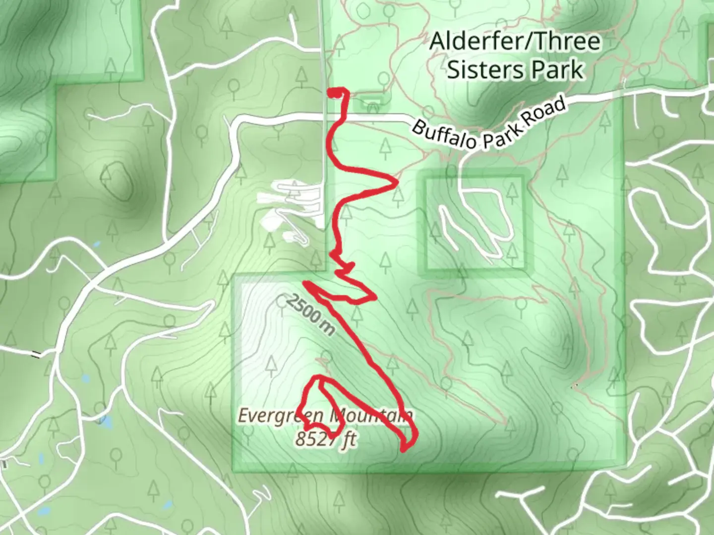 An image depicting the trail Evergreen Mountain Loop via Bluebird Meadow Trail and its surrounding area.