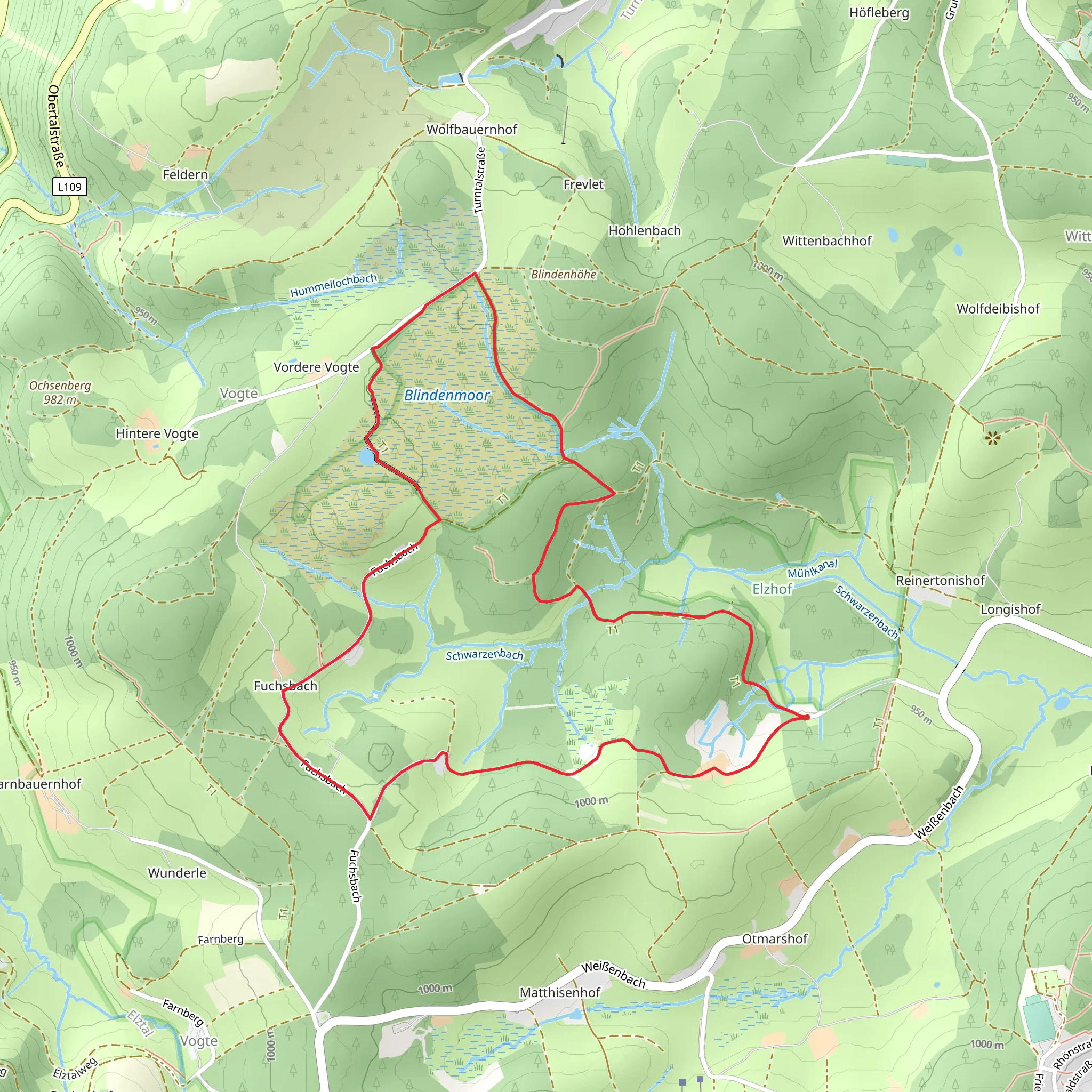 Blindenhöhe, Blindensee and Fuchsbach Loop - Vogte mobile static map
