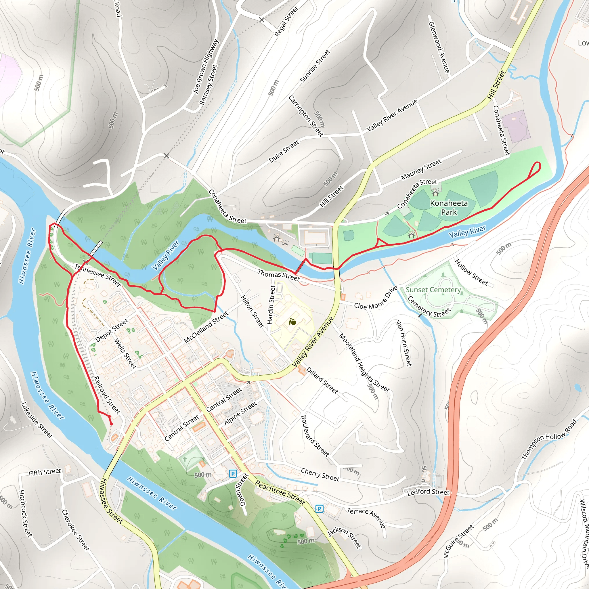 Valley River and Konaheeta Park Walk mobile static map