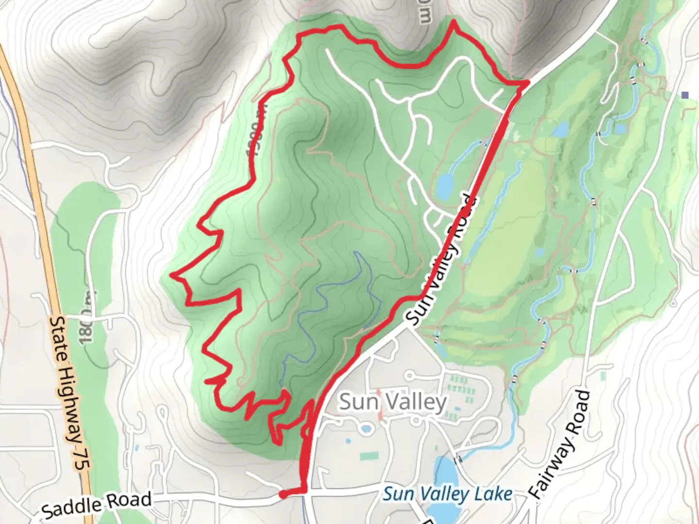 An image depicting the trail White Cloud Nine Loop at Sun Valley and its surrounding area.