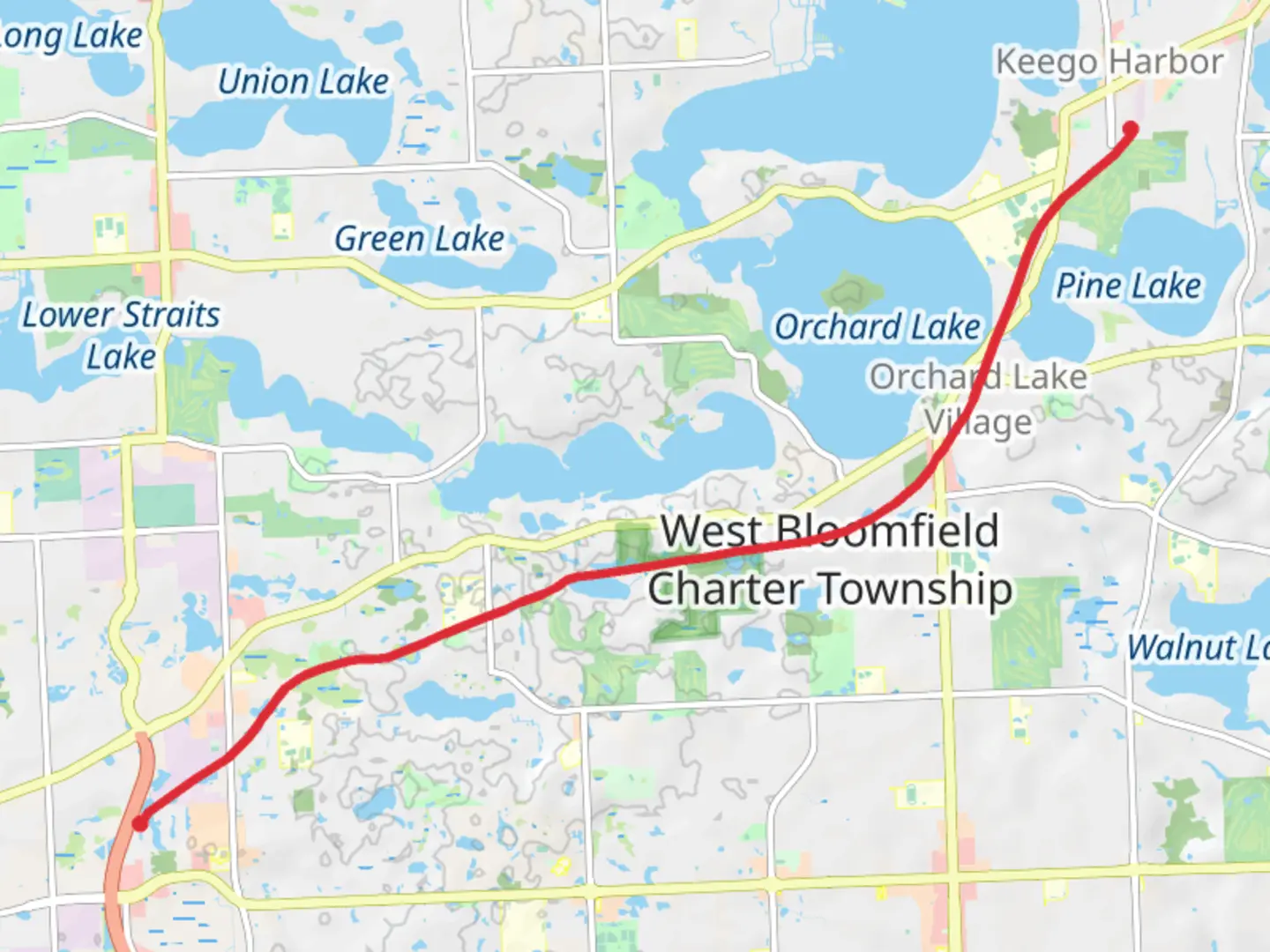An image depicting the trail West Bloomfield Trail from Covington Crossing and its surrounding area.