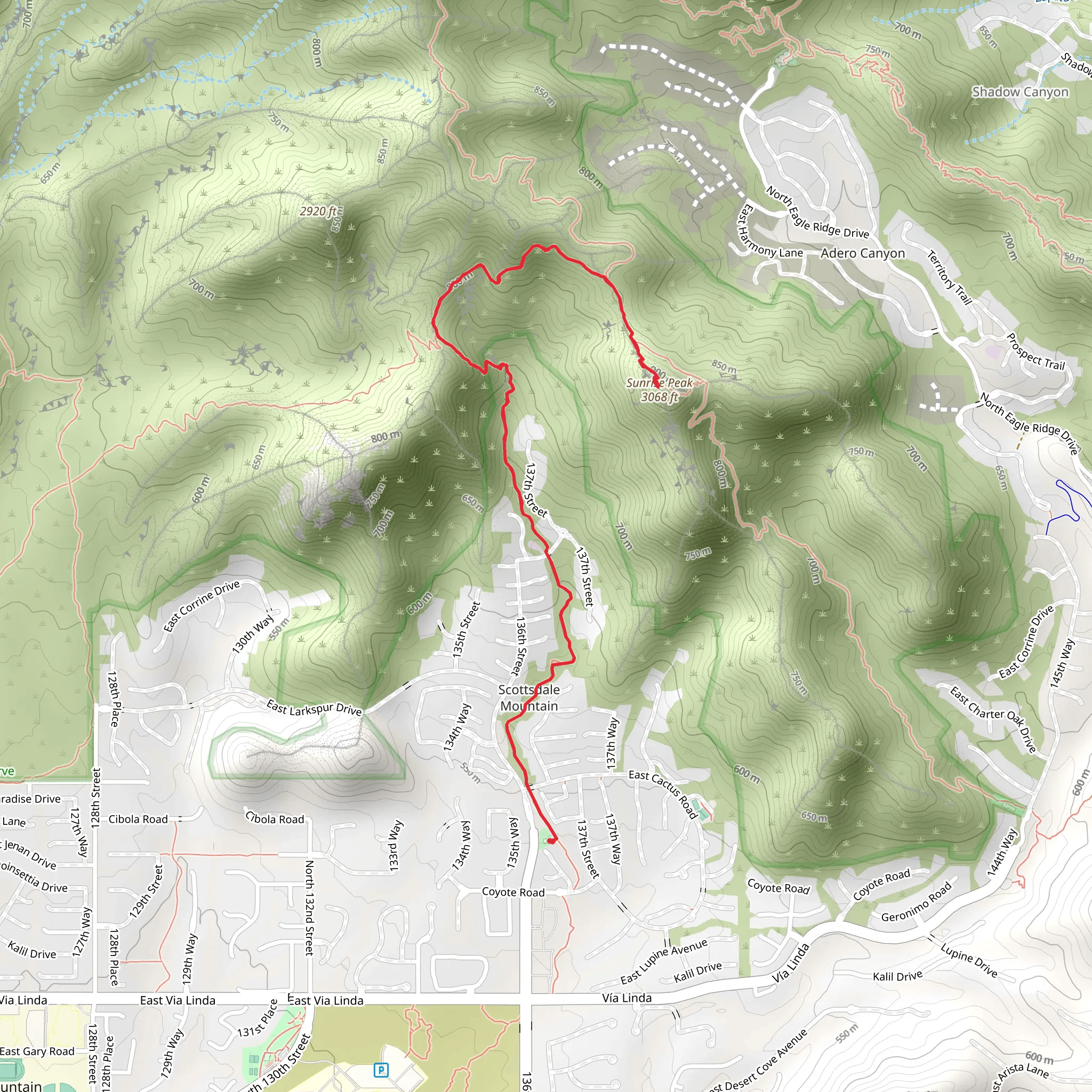 Sunrise Peak Trail mobile static map