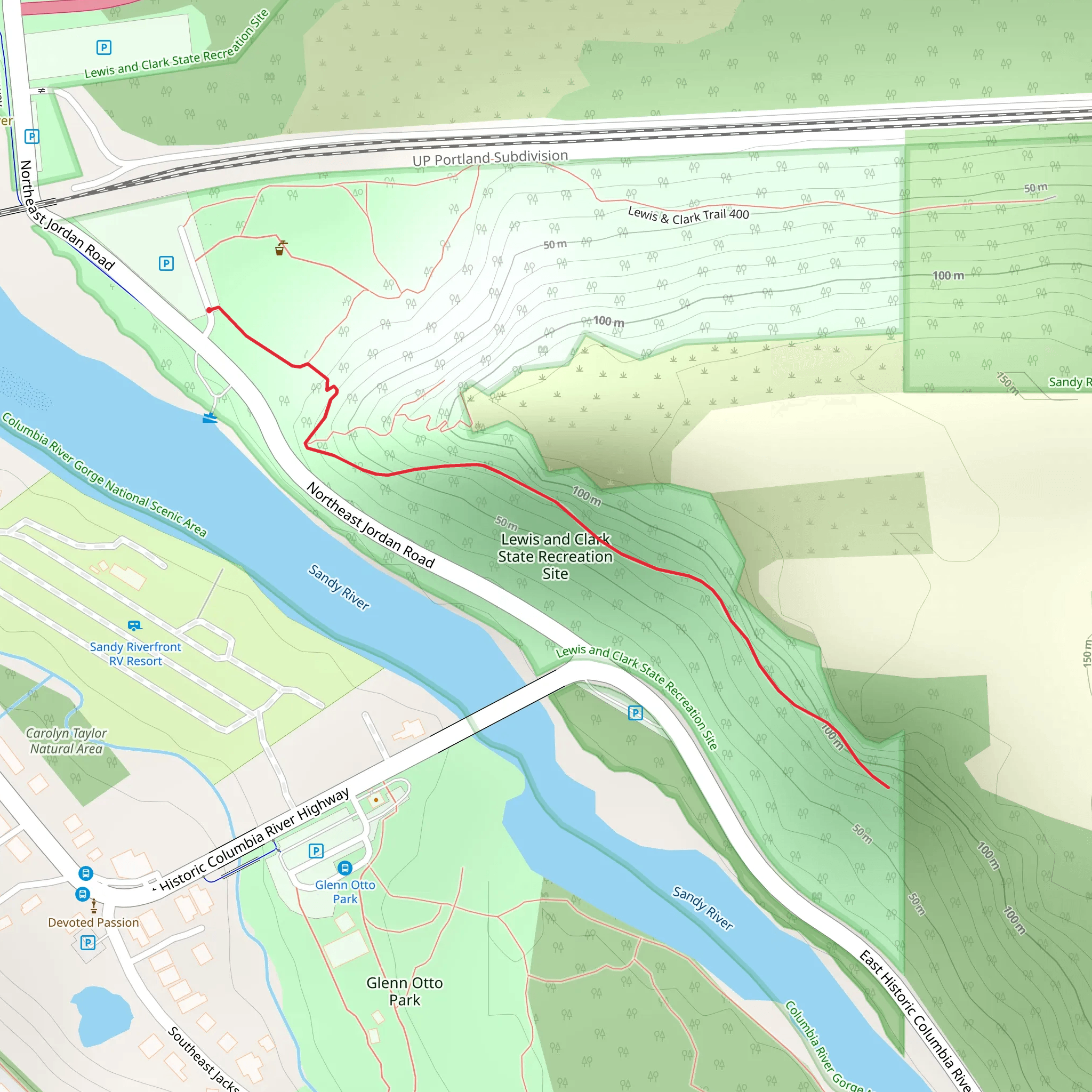 Walk along Sandy River from Northeast Jordan Road mobile static map