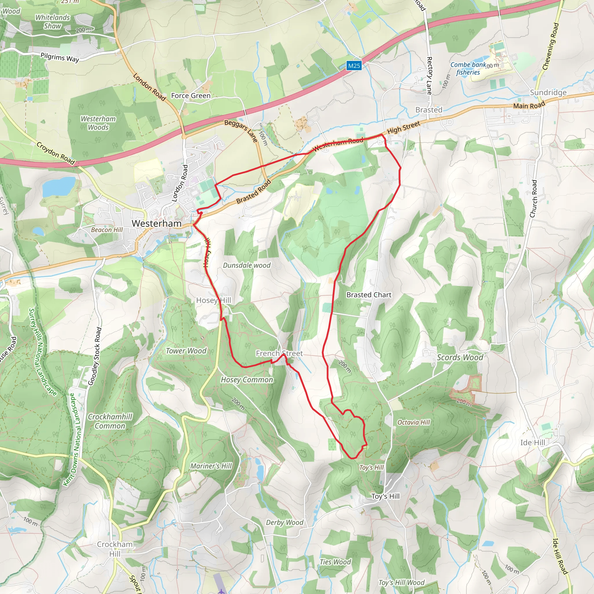 Westerham to French Street Loop via Weardale Manor mobile static map