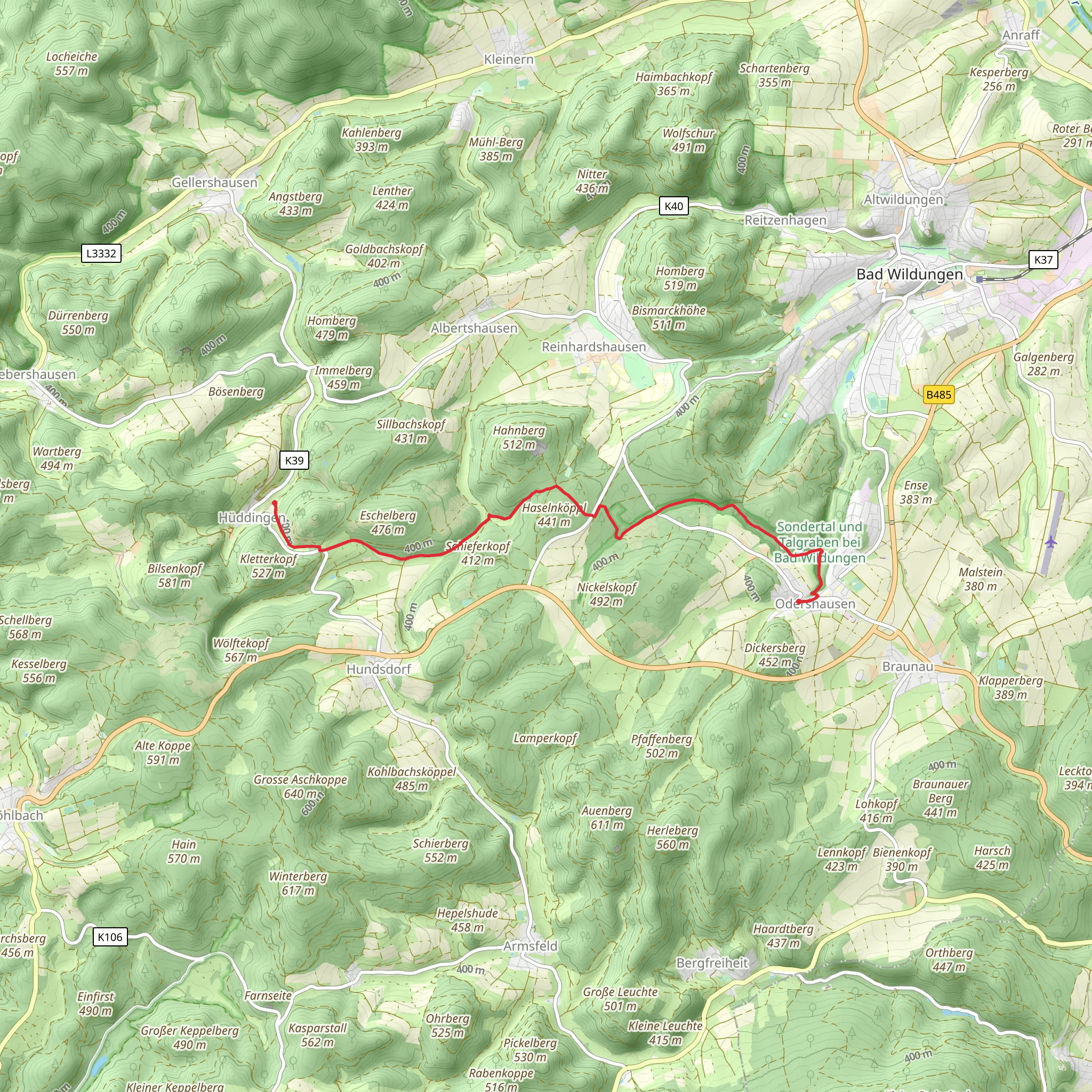 Hüddingen to Odershausen Walk mobile static map