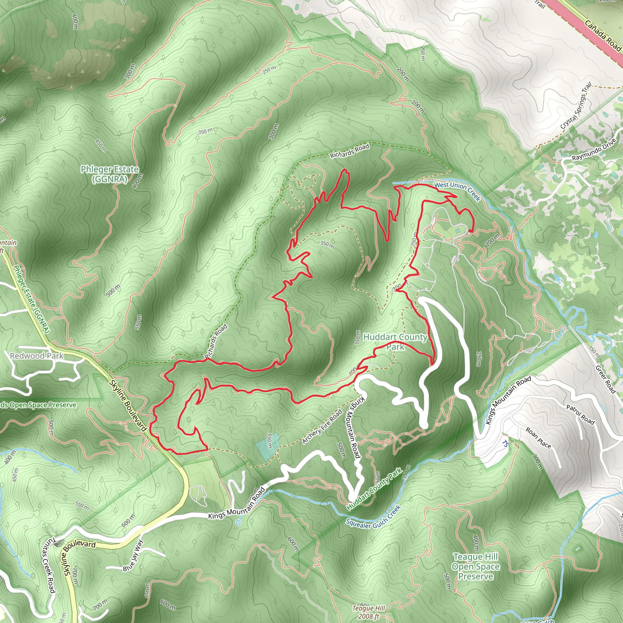 Crystal Springs and Dean Loop Trail mobile static map