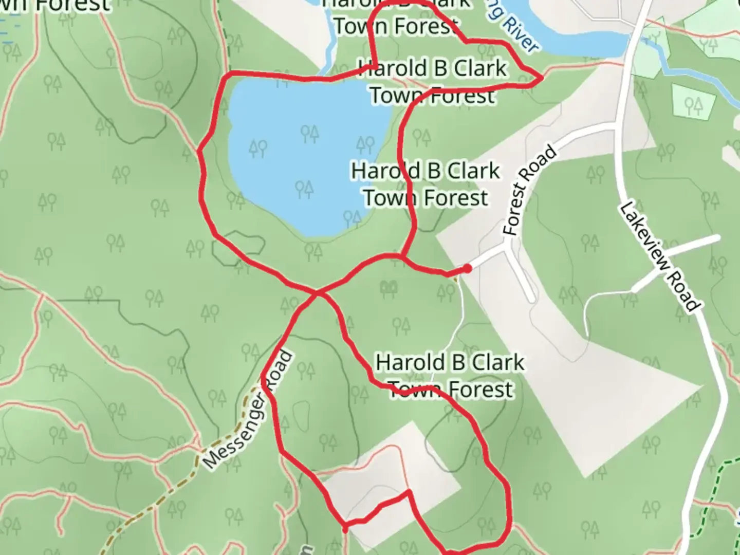An image depicting the trail Harold B Clark Town Forest and Upper Carpenter Pond Loop and its surrounding area.
