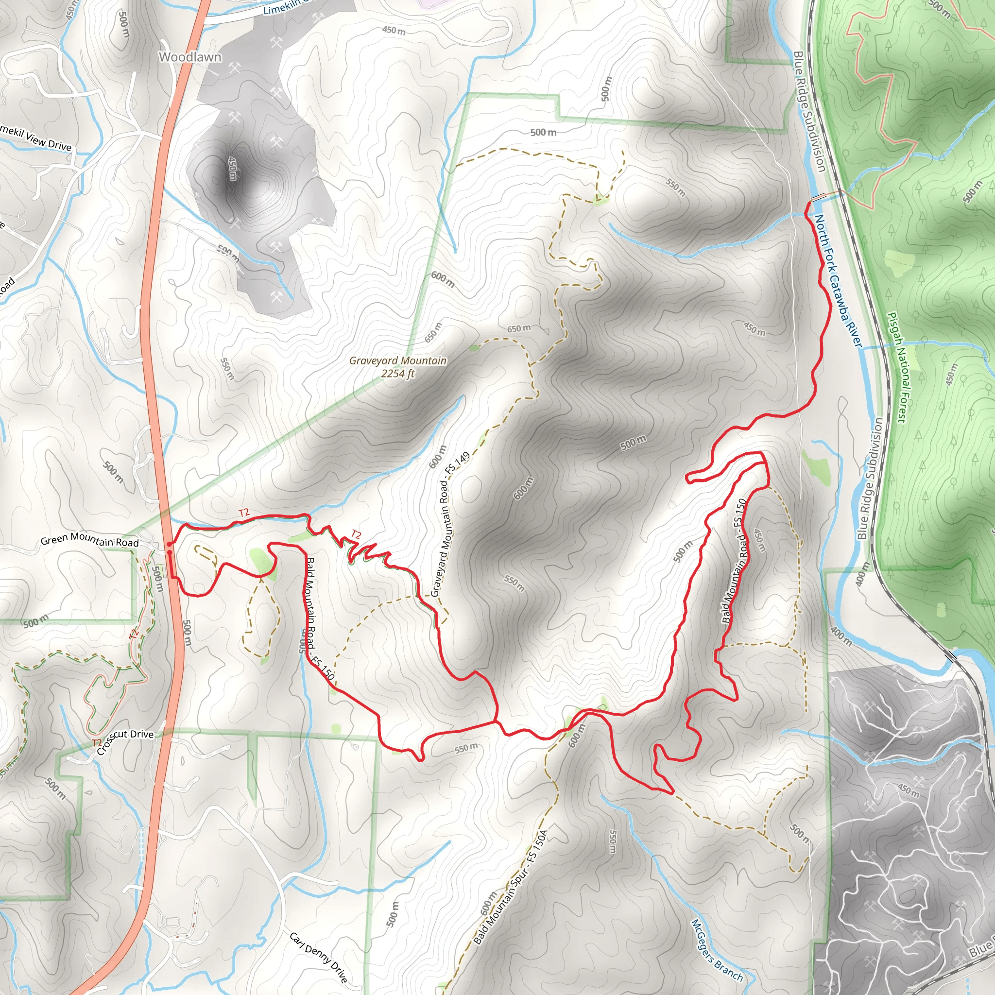 North Fork Catawba River via Mountains-to-Sea Trail and Bald Mountain Road Loop mobile static map