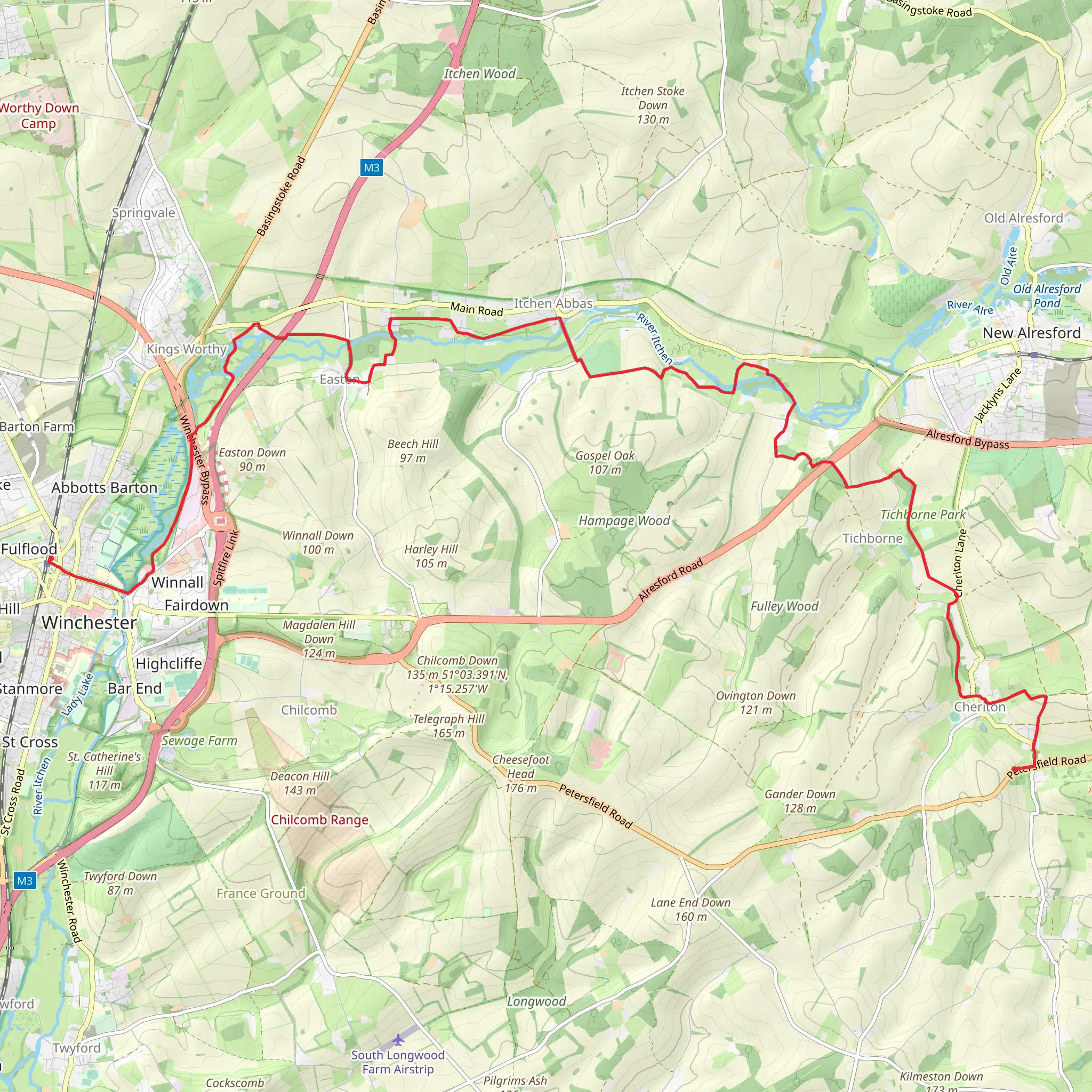Itchen Way from New Cheriton to Winchester mobile static map