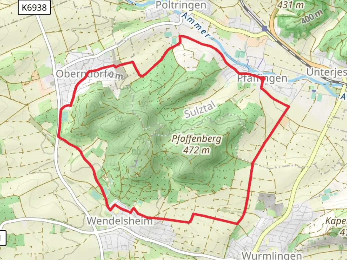 An image depicting the trail Pfaffenberg Loop and its surrounding area.