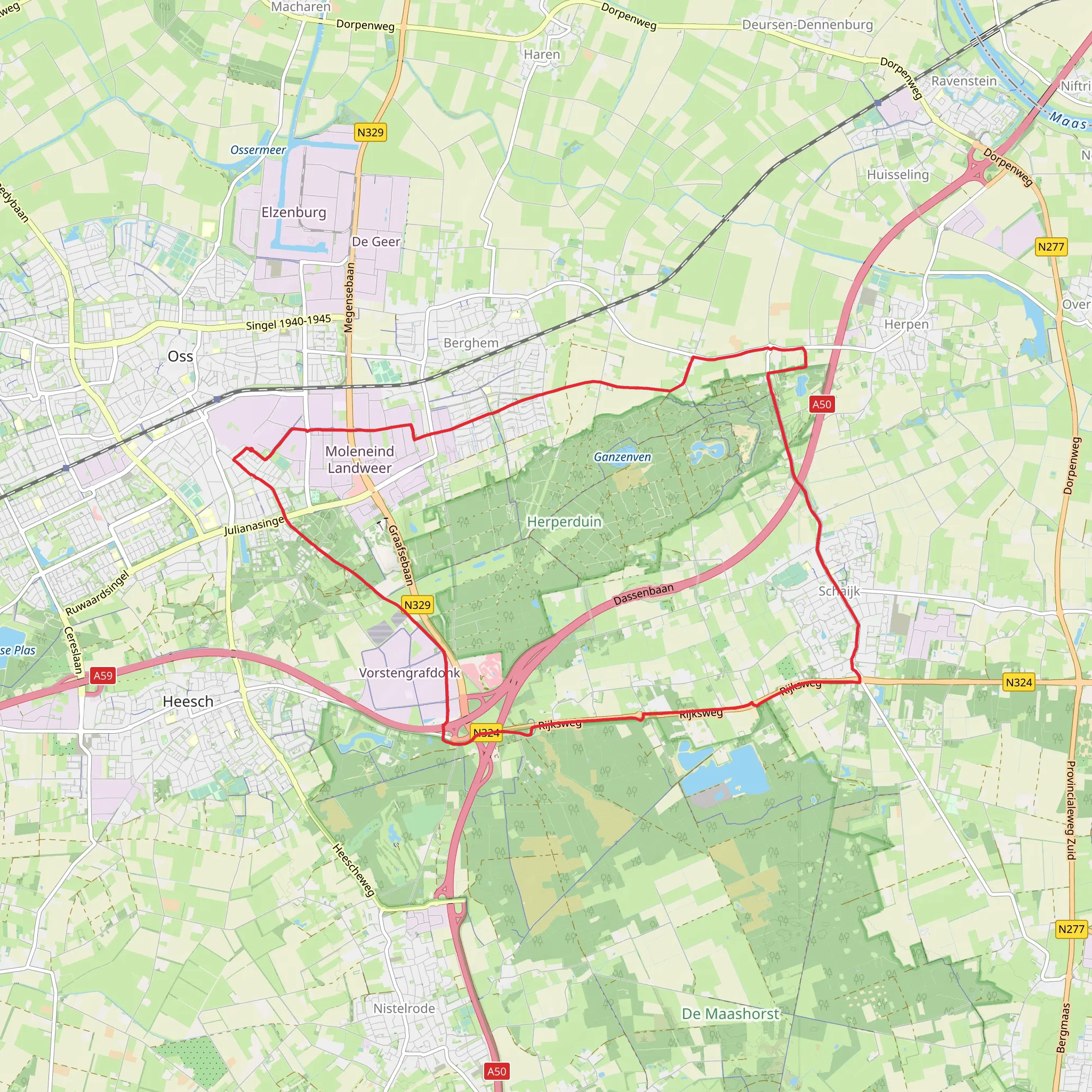Pierkenhoefstraat, Berghemse Weg and Schaijkse Weg and Paatgraventaan Loop mobile static map