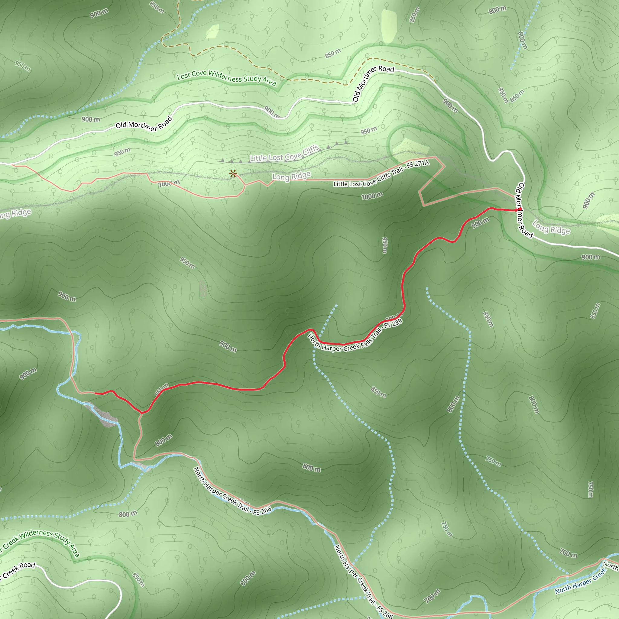 North Harpers Creek Falls Trail mobile static map