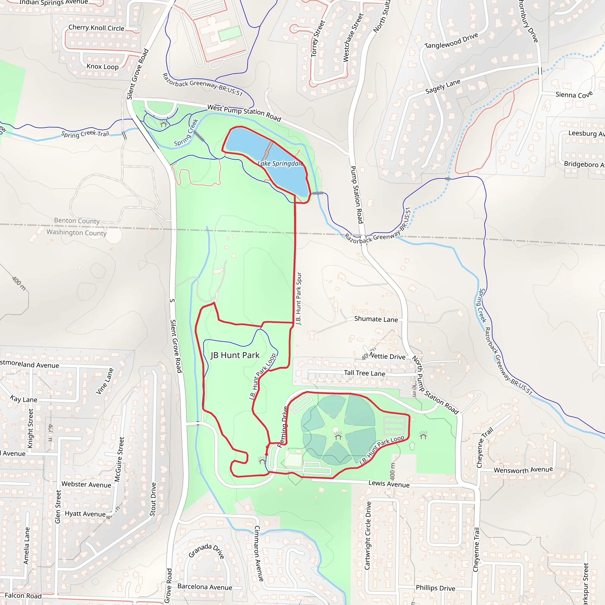 JB Hunt Park and Lake Springdale Loop mobile static map