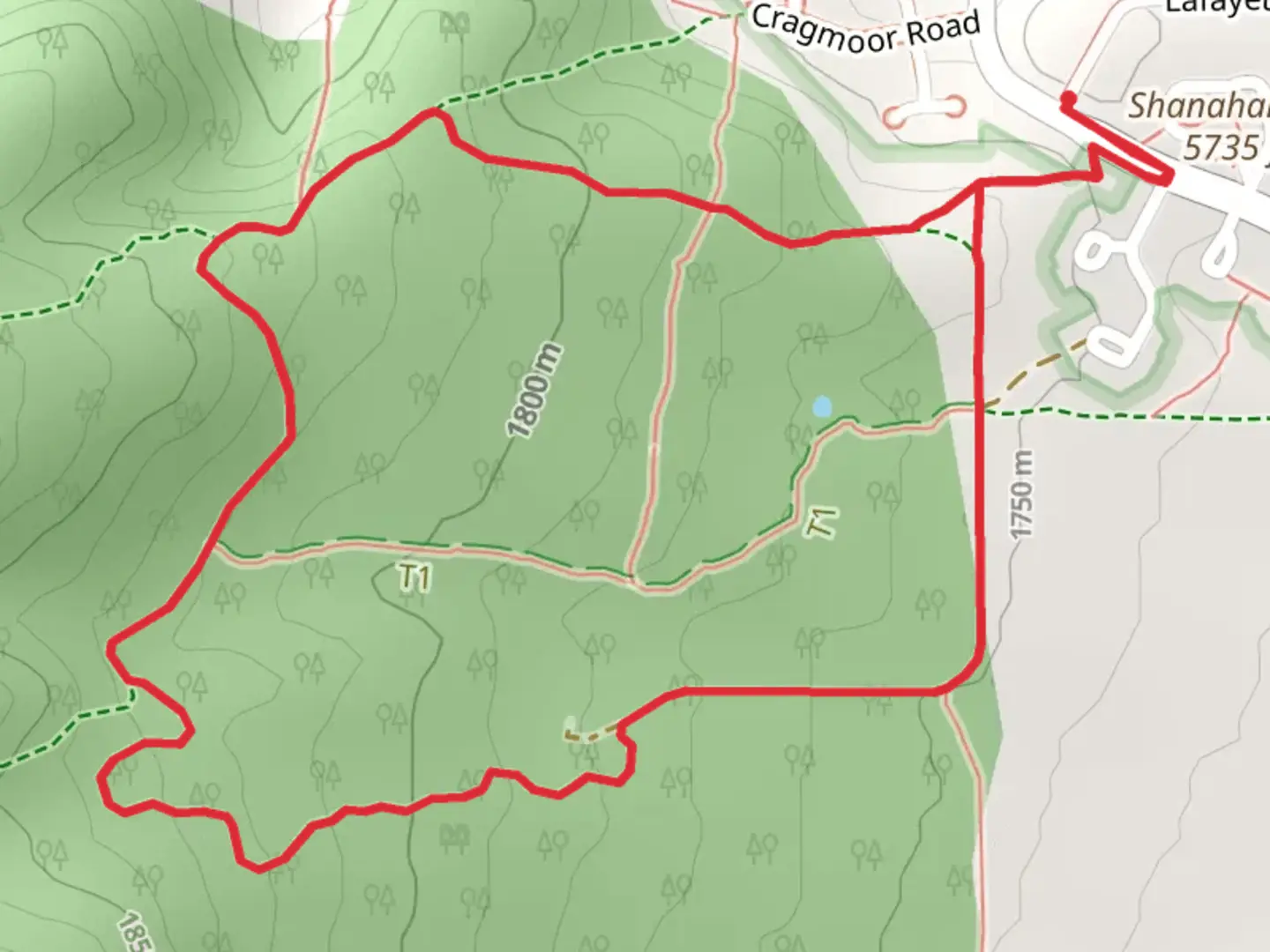 An image depicting the trail Shanahan - North and South Fork Short Loop Trail and its surrounding area.