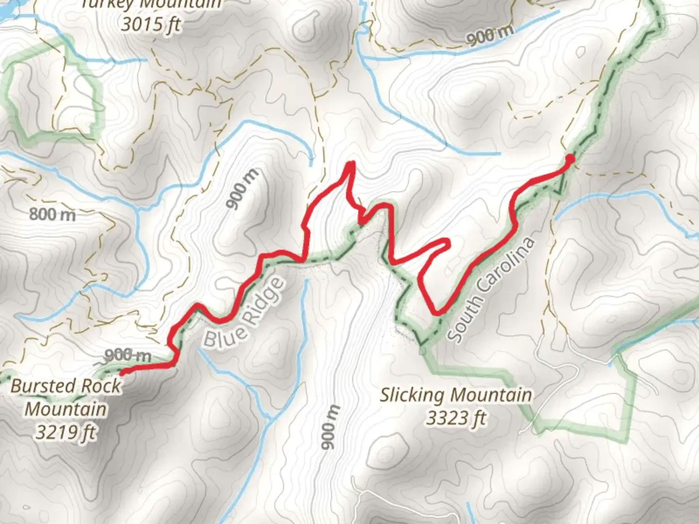 An image depicting the trail Slicking Gap via Foothills Trail and its surrounding area.