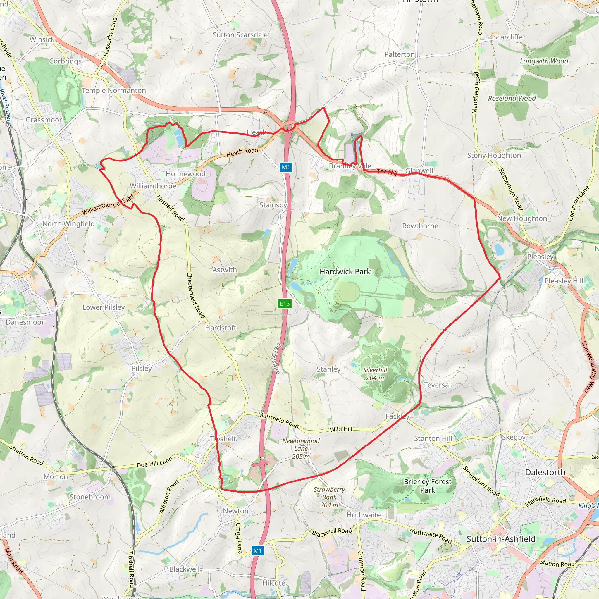 Tibshelf , Holmewood and Fackley Loop mobile static map