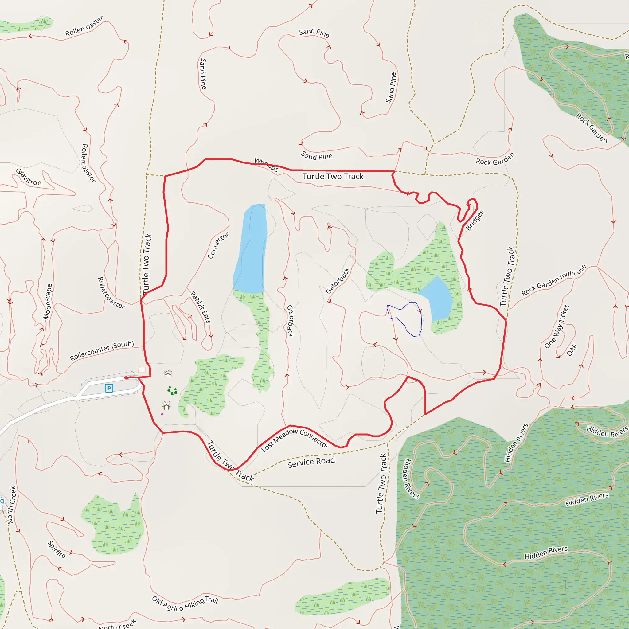 Lost Meadow Connector, Bridges and Turtle Two Track Loop mobile static map