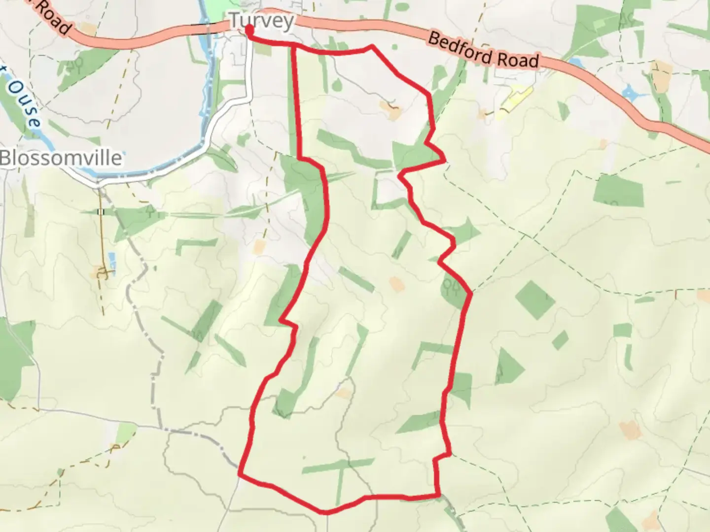 An image depicting the trail Turvey Loop and its surrounding area.