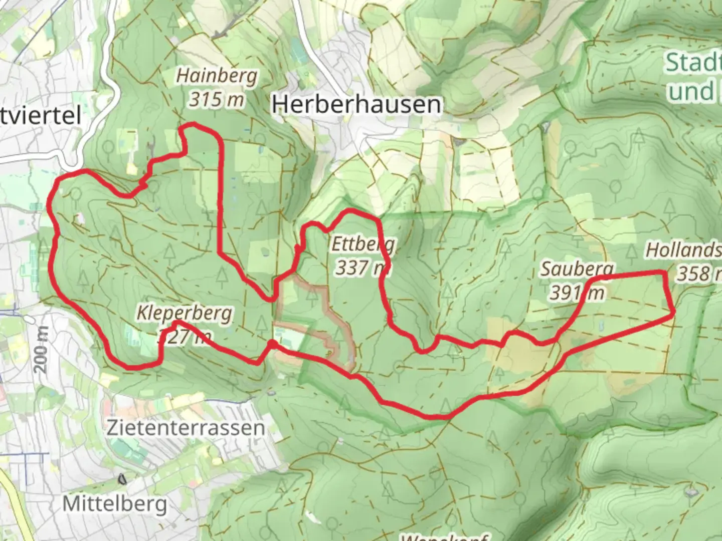 An image depicting the trail Alte Kulturlandschaften and its surrounding area.