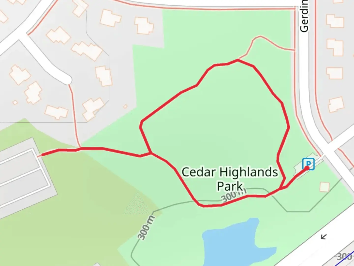 An image depicting the trail Cedar Highlands Park Loop and its surrounding area.