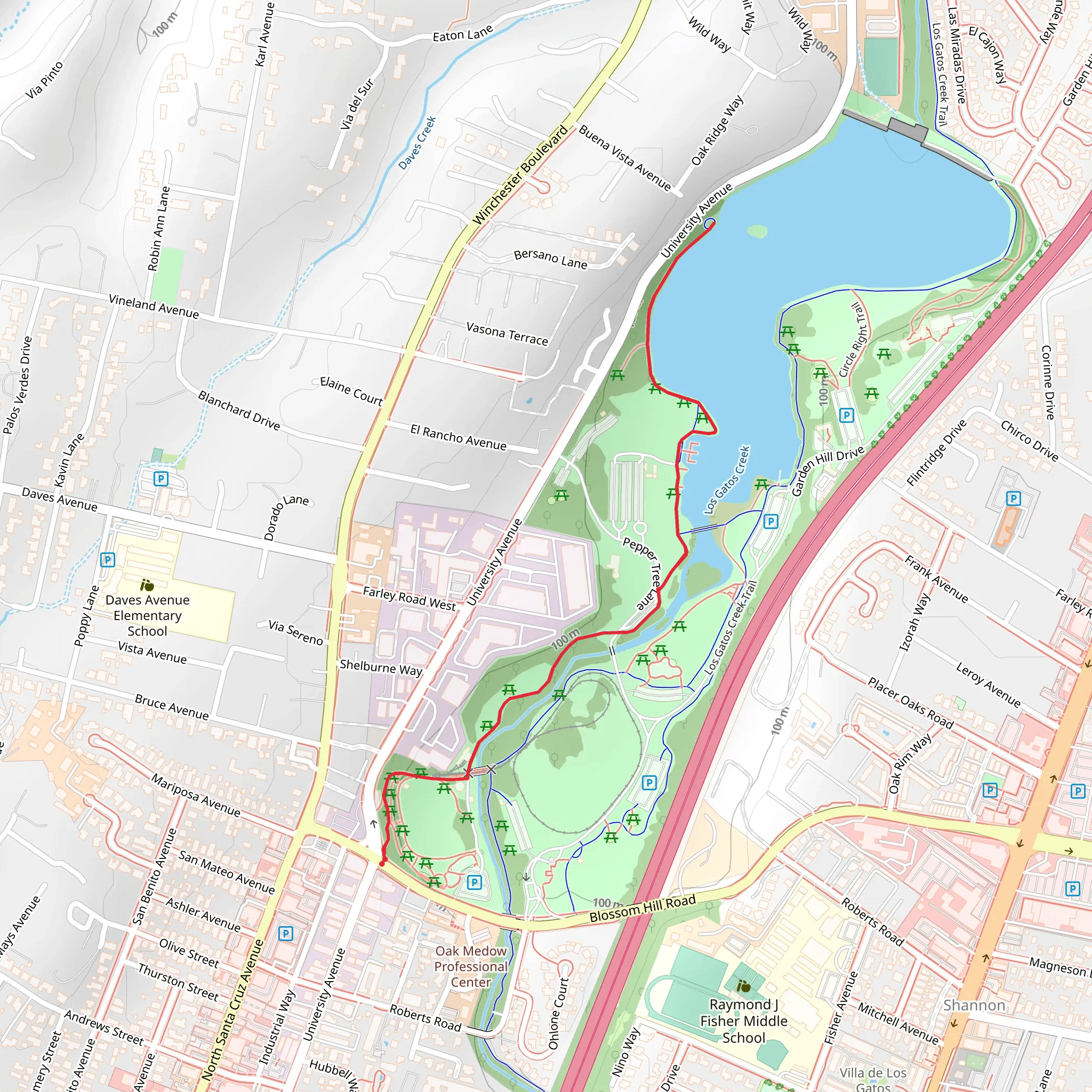 Vasona Reservoir from Oak Meadow Park mobile static map