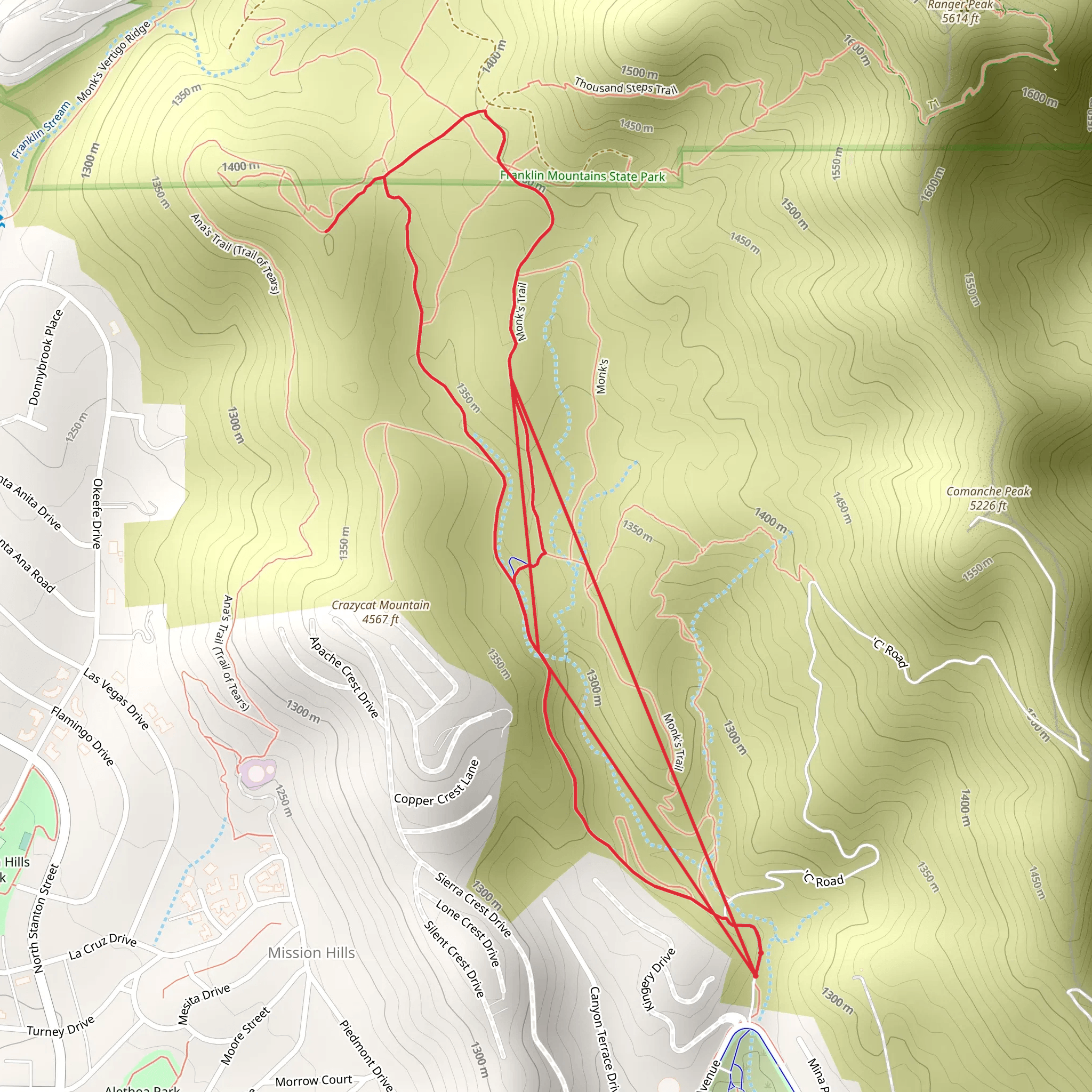 Monk's Loop Trail mobile static map