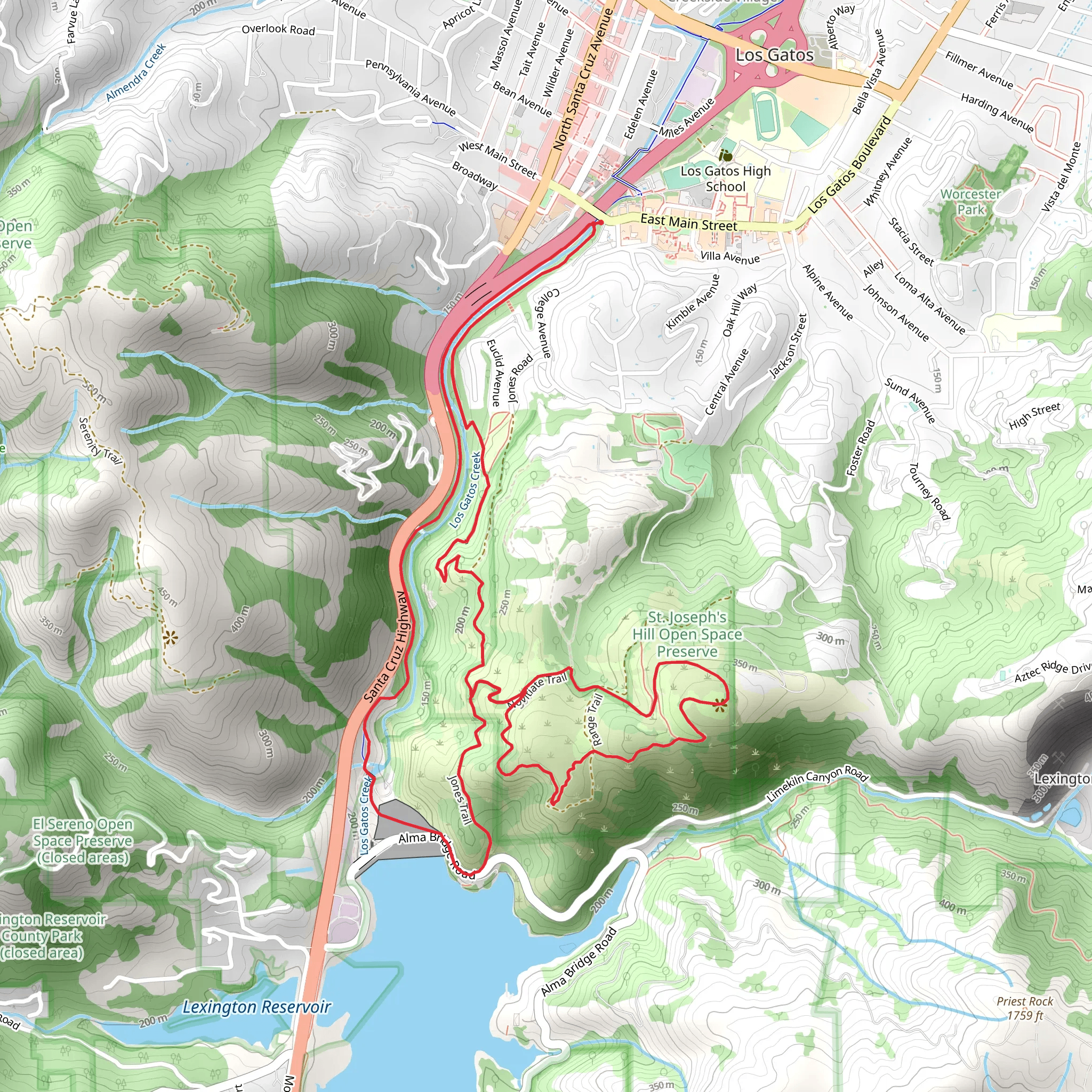Saint Joseph Hill via Los Gatos Creek and Flume Trail mobile static map