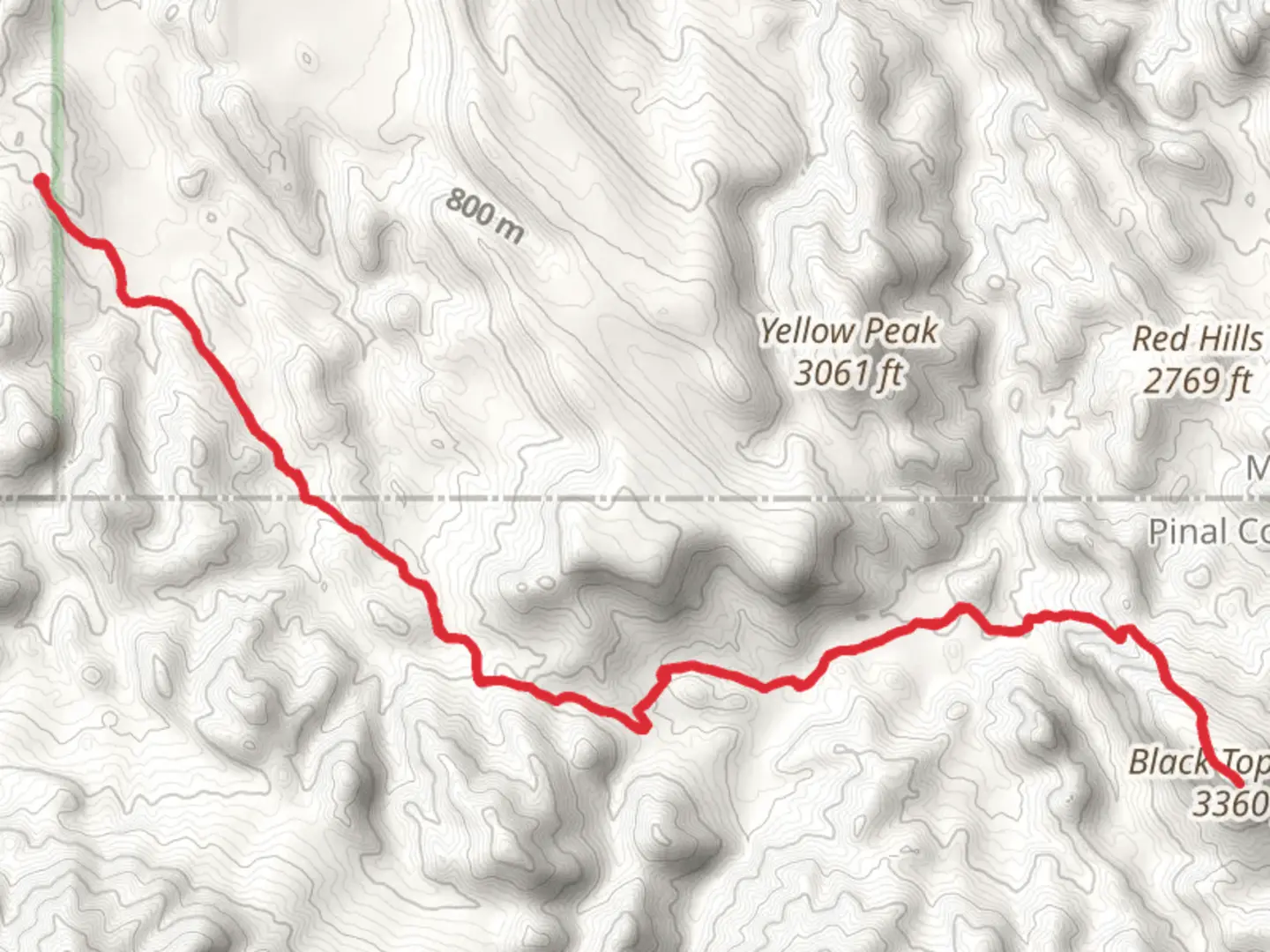 An image depicting the trail Black Top Mesa via Dutchman Trail and its surrounding area.