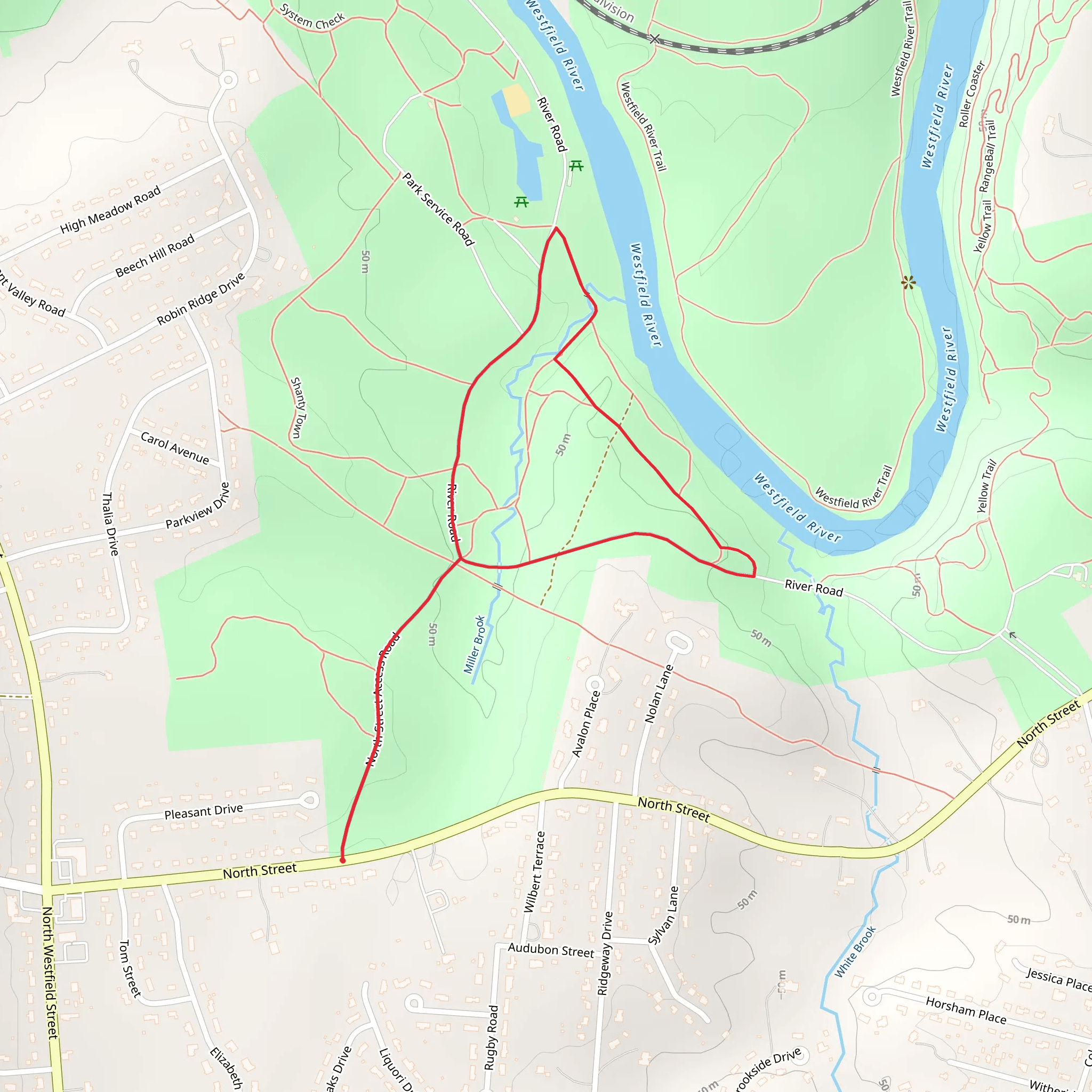 Westfield River Shore Trail from North Street mobile static map