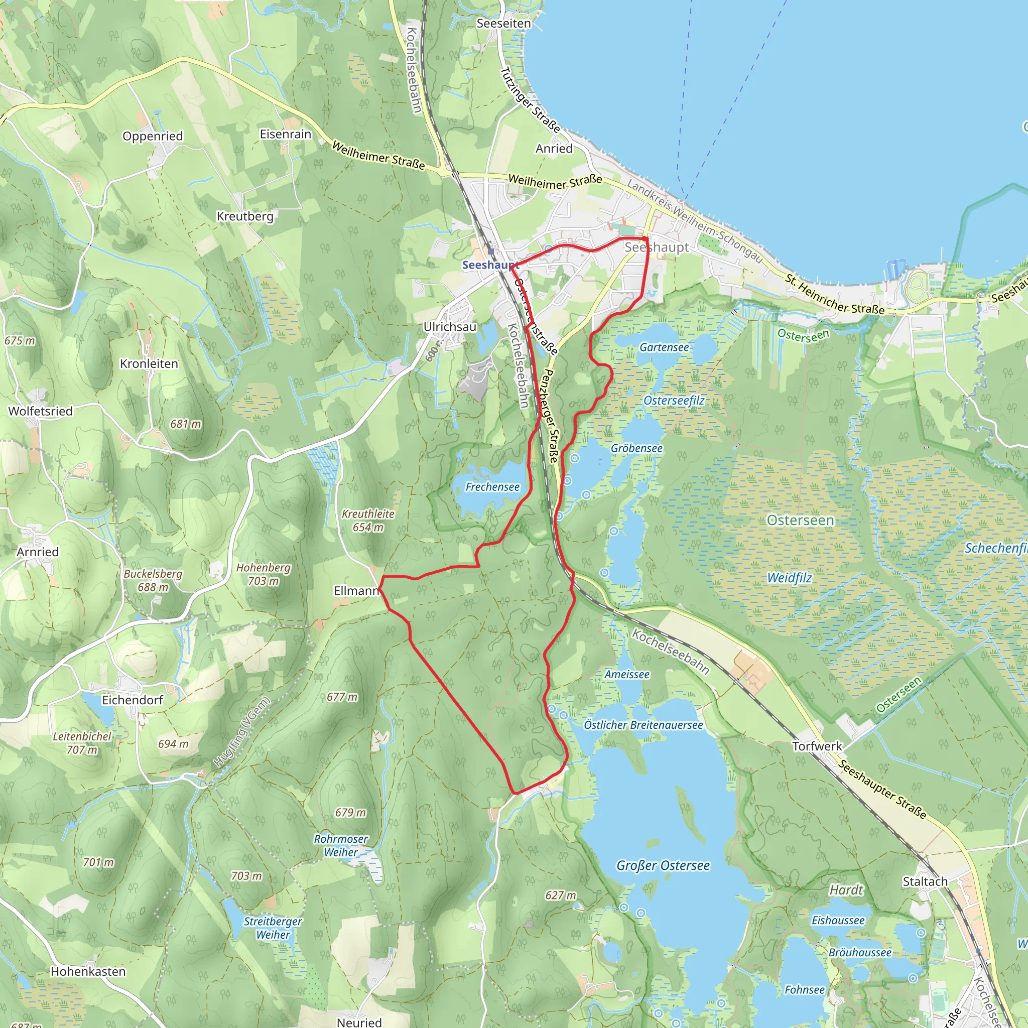 Frechensee via Osterseen Wanderweg mobile static map