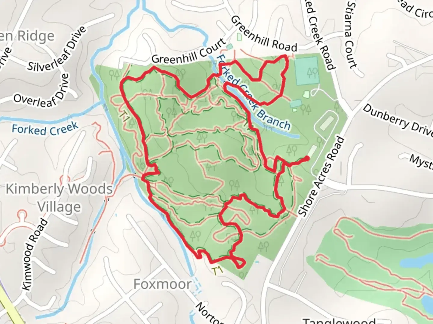 An image depicting the trail Broadneck, Greenhill Overlook and Shack Loop Trail and its surrounding area.