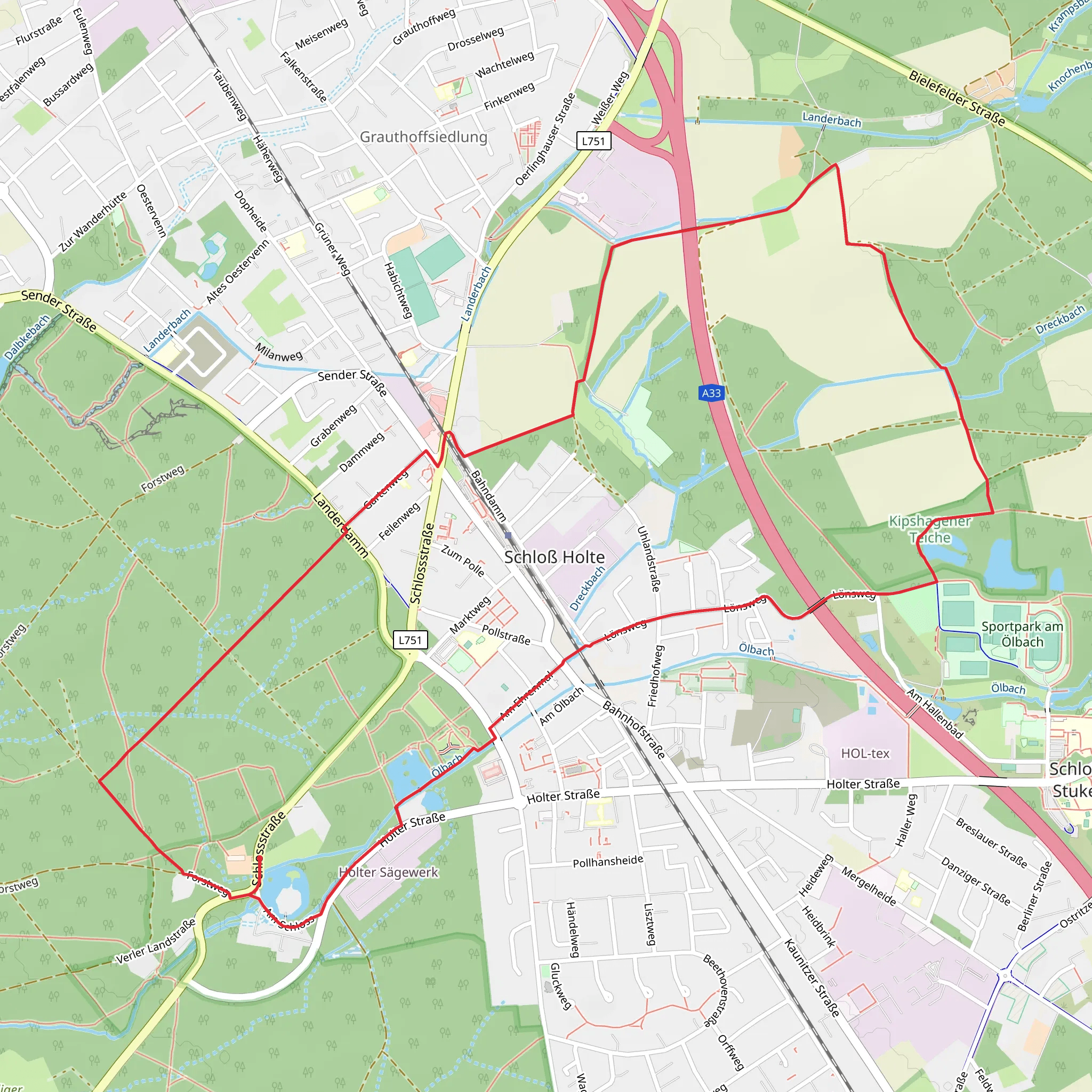 Kipshagener Teich via Holter Waldweg and Lönsweg mobile static map