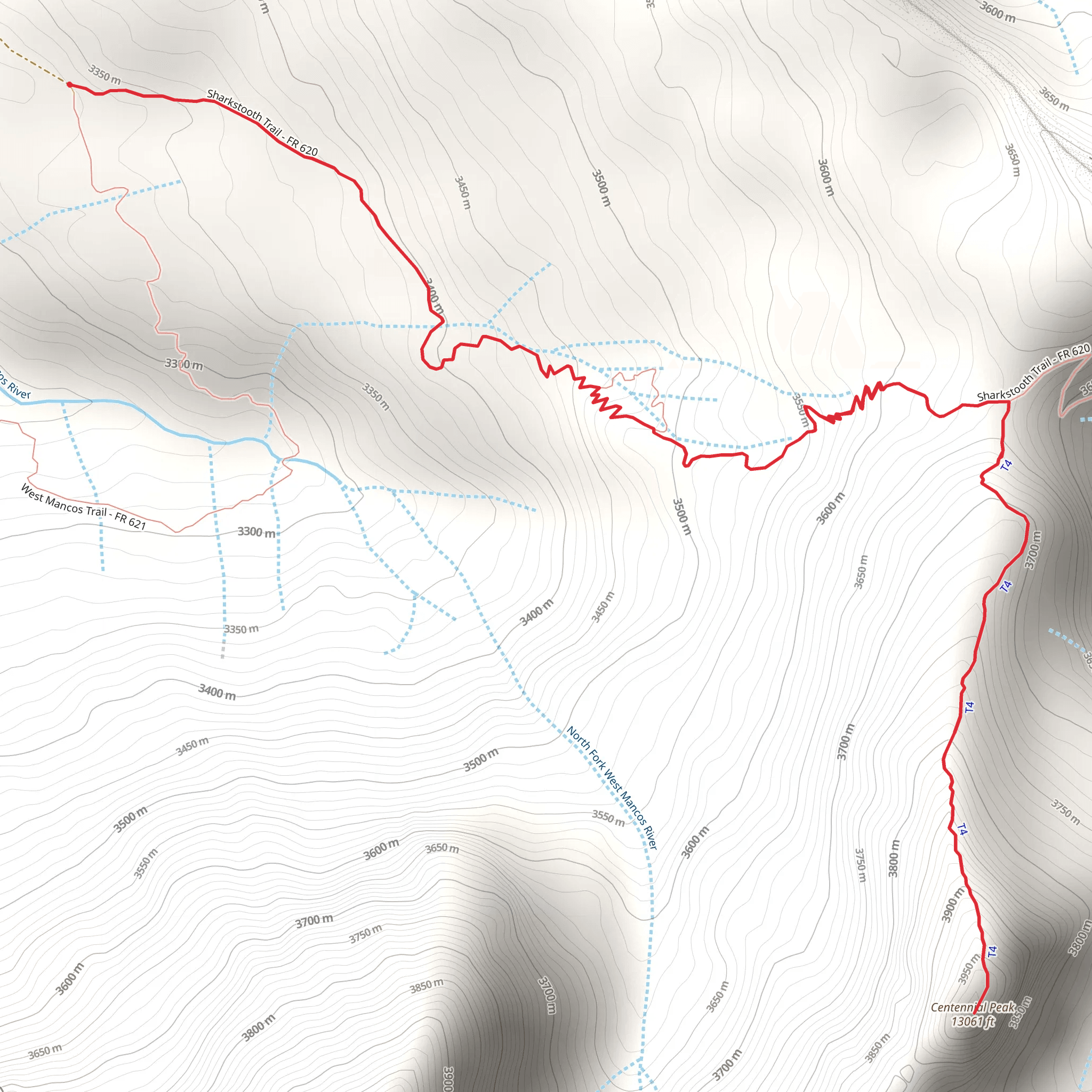 Centennial Peak via Sharkstooth Trail mobile static map