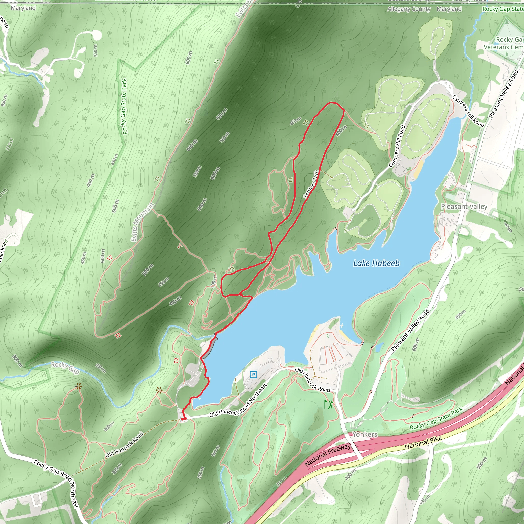 Rocky Trail and Settlers Path Loop mobile static map