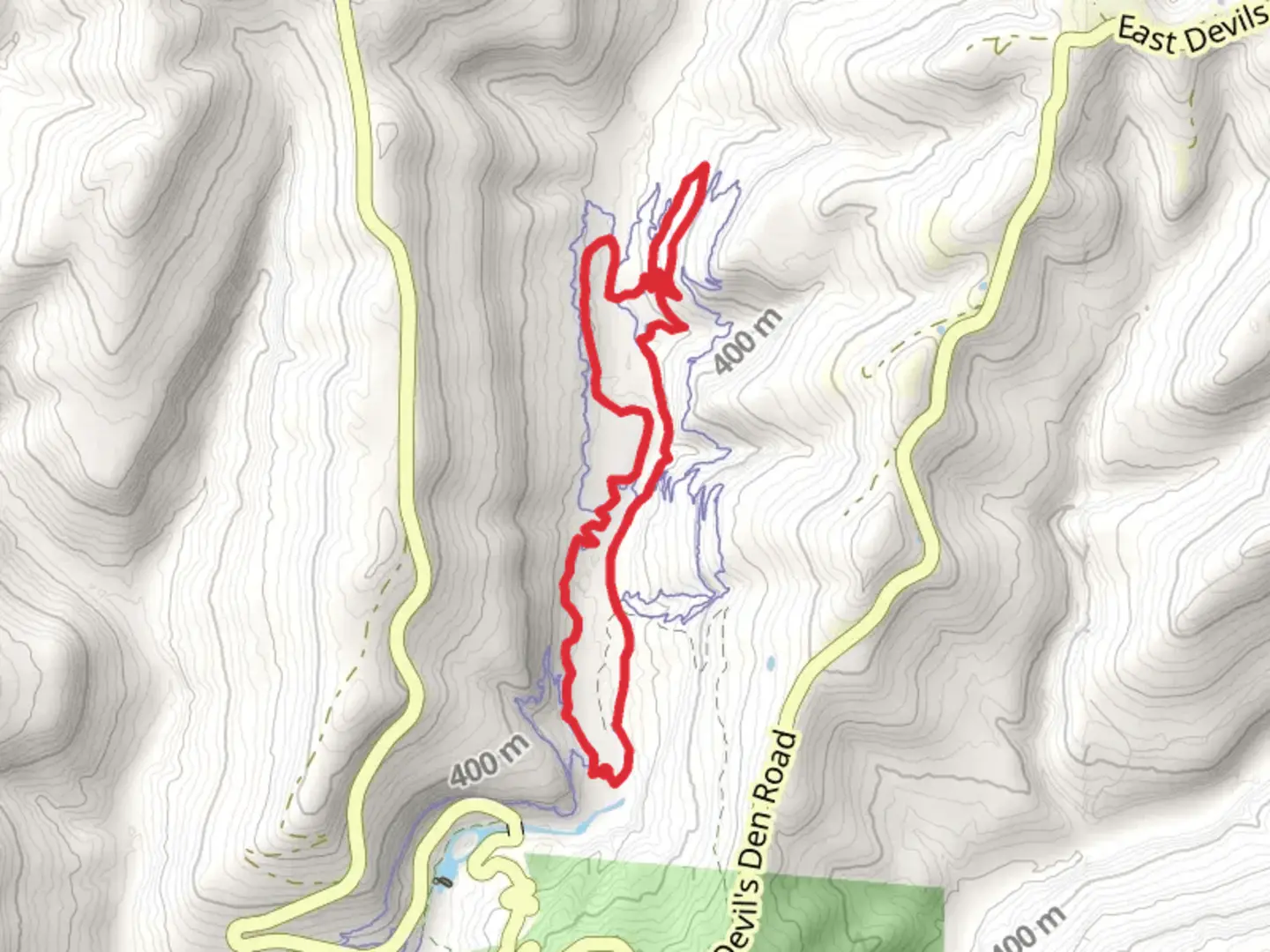 An image depicting the trail Fossil Flats - Racers Hill - Sawmill Loop and its surrounding area.