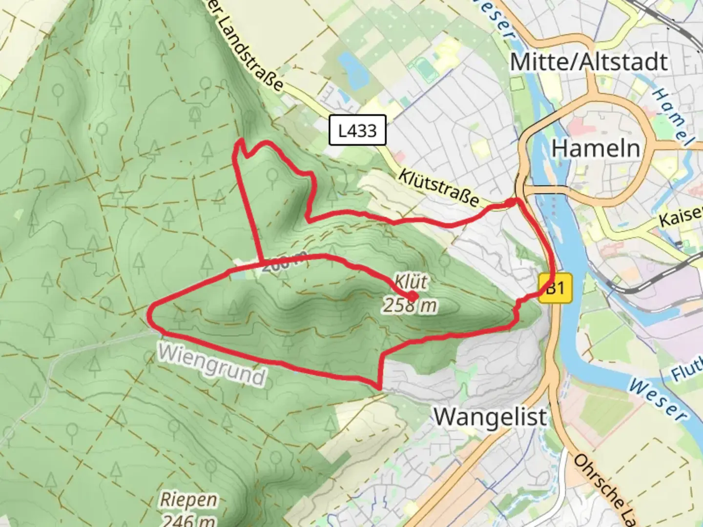 An image depicting the trail Klüt Loop via Hansaweg and Finkenborner Weg and its surrounding area.