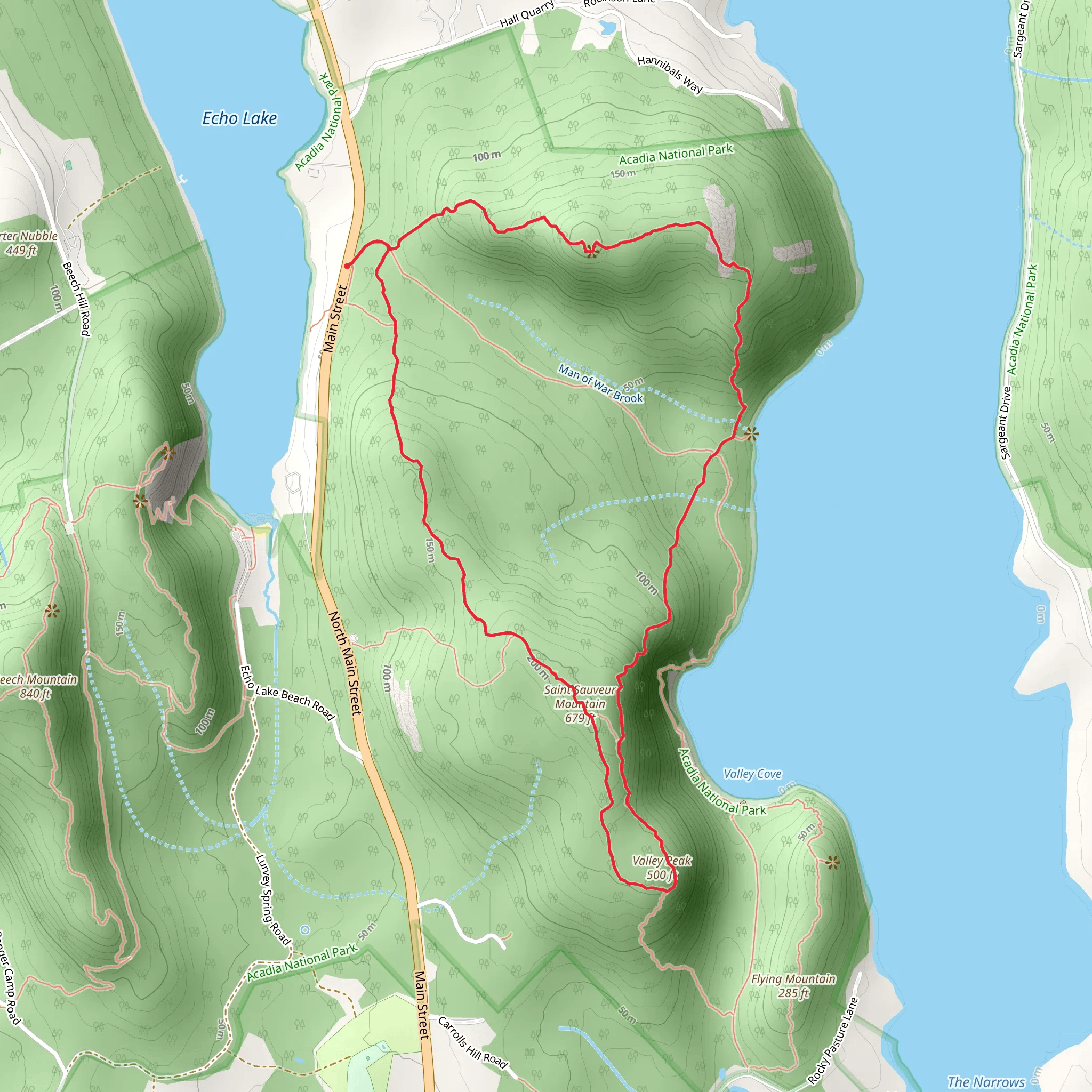 Acadia Mountain and Saint Sauveur Mountain Trail Loop mobile static map