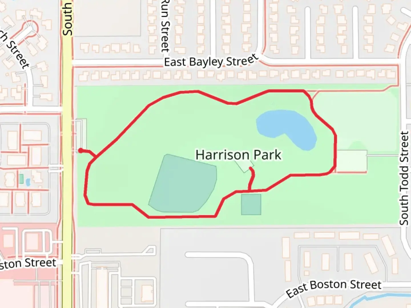 An image depicting the trail Harrison Park Loop and its surrounding area.