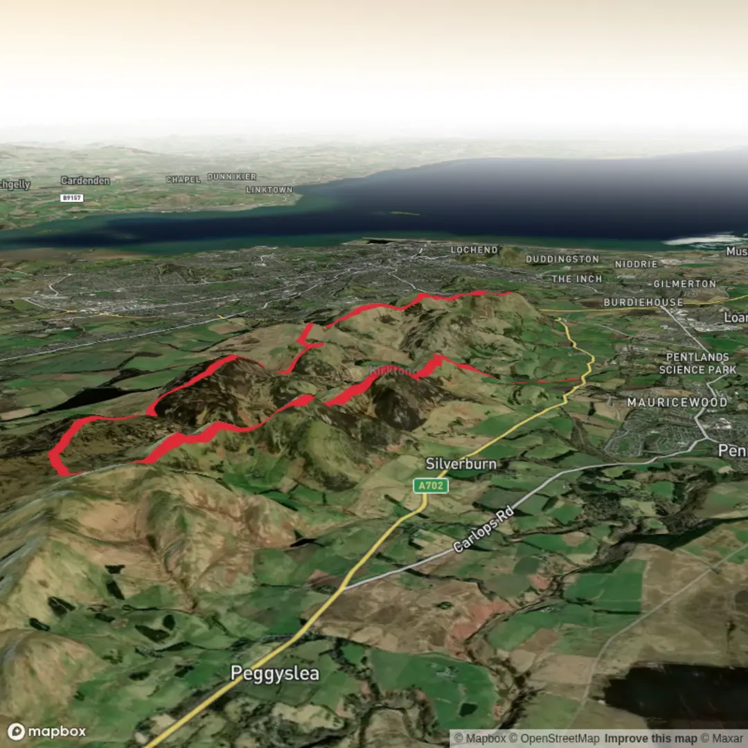 An image depicting the trail Pentlands south to north and its surrounding area.